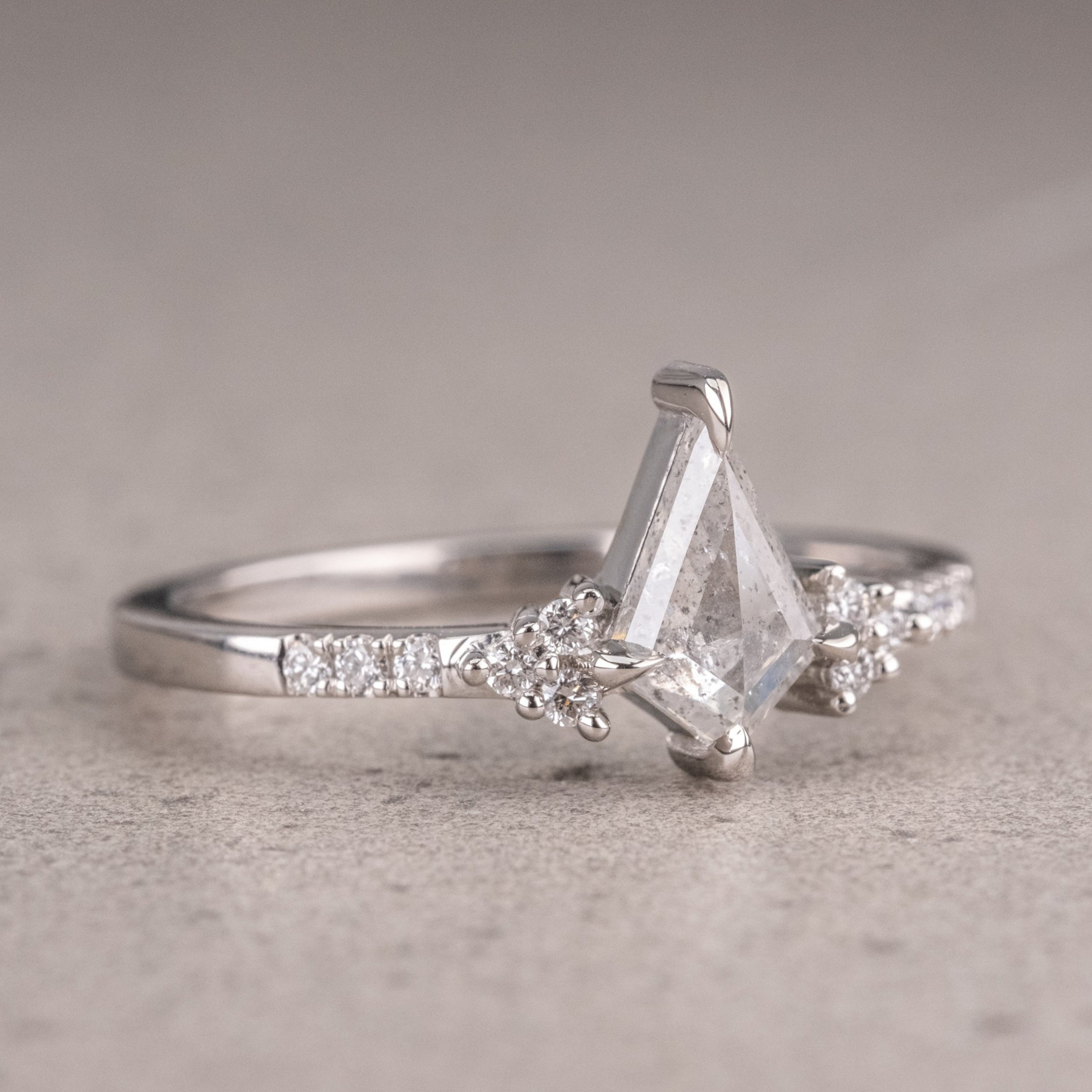 Natural Salt And Pepper 1.50CT Kite Diamond Art Deco Unique Engagement Ring | Handmade Ring | Anniversary Ring