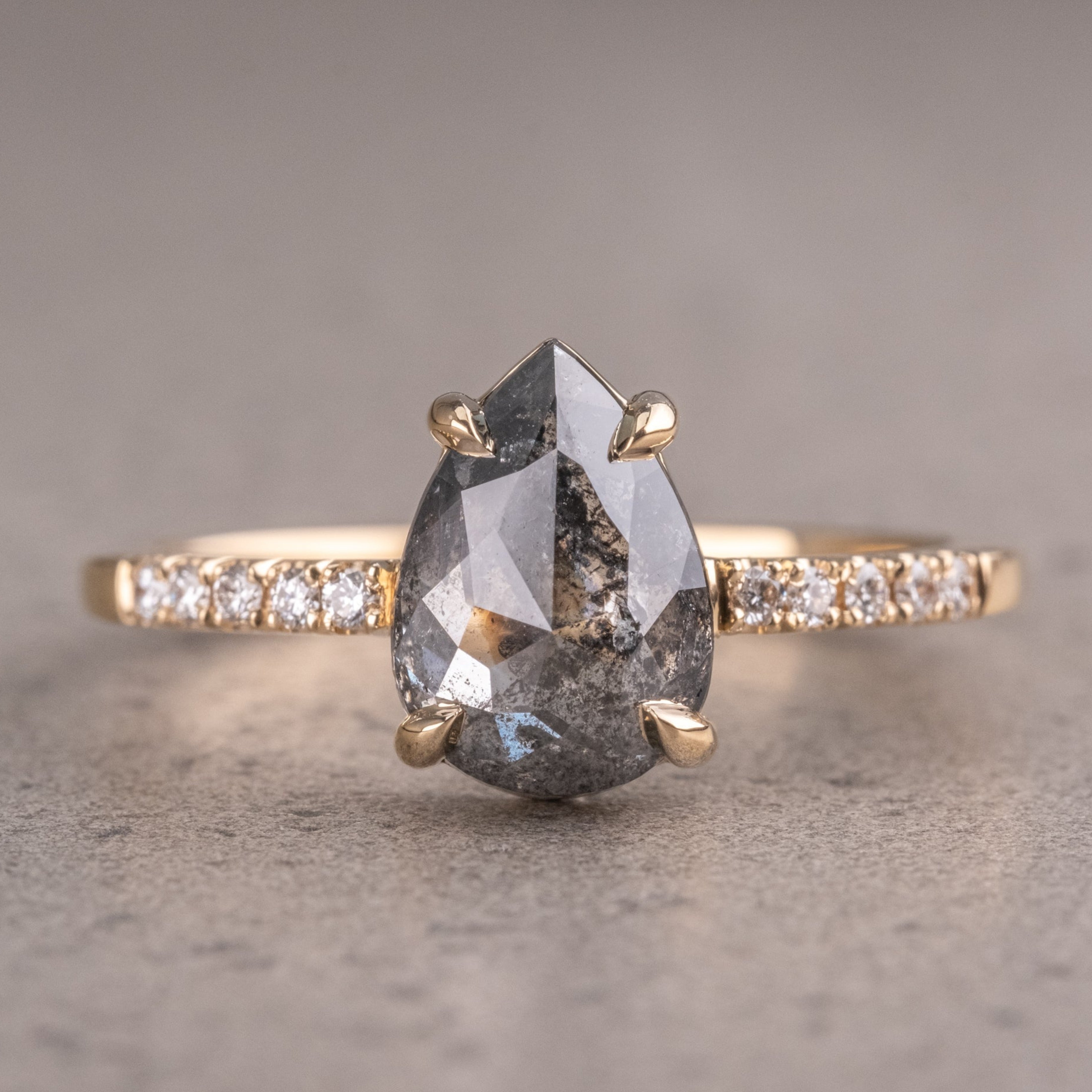 Natural Salt And Pepper 1.60CT Pear Diamond Art Deco Unique Engagement Ring | Handmade Ring | Anniversary Ring