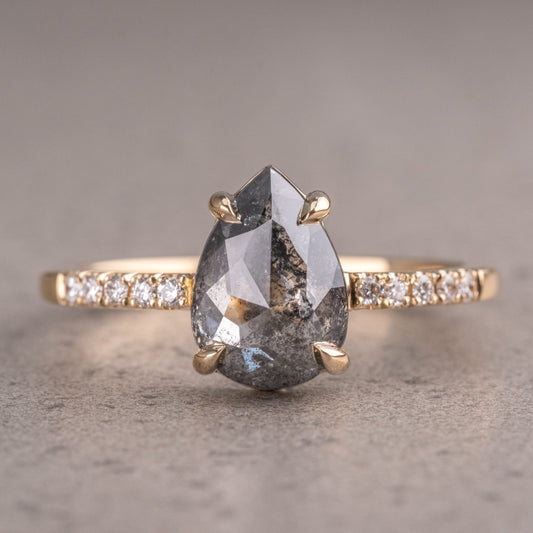 Natural Salt And Pepper 1.60CT Pear Diamond Art Deco Unique Engagement Ring | Handmade Ring | Anniversary Ring