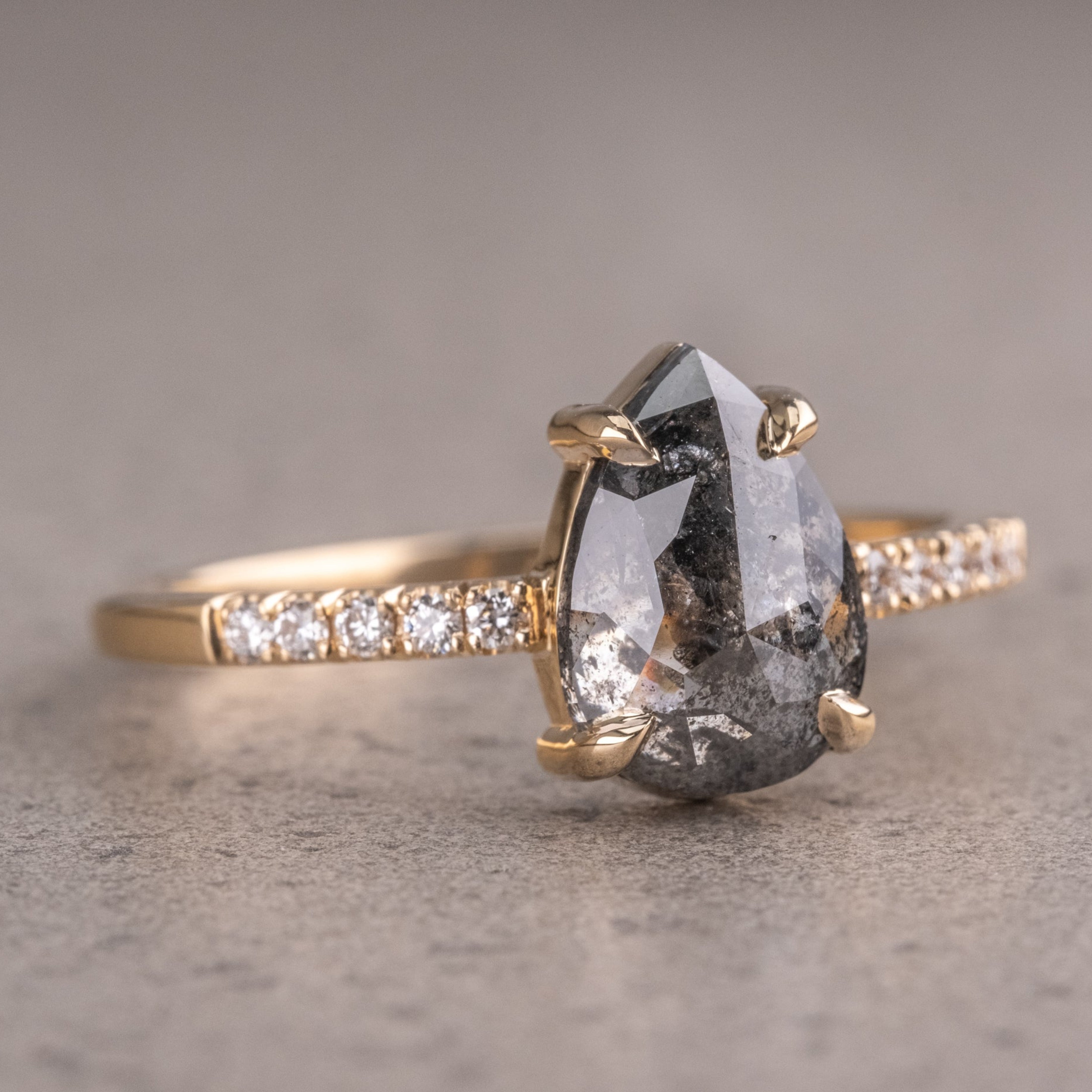 Natural Salt And Pepper 1.60CT Pear Diamond Art Deco Unique Engagement Ring | Handmade Ring | Anniversary Ring