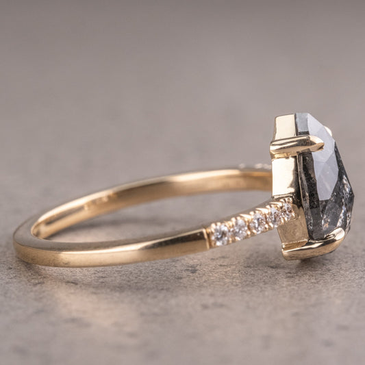 Natural Salt And Pepper 1.60CT Pear Diamond Art Deco Unique Engagement Ring | Handmade Ring | Anniversary Ring - IBIZ Jewel