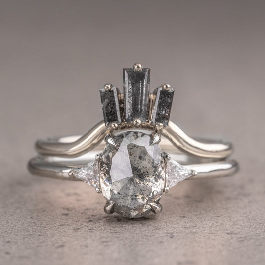 Natural Salt And Pepper 1.50CT Oval Diamond Art Deco Unique Engagement Ring | Handmade Ring | Anniversary Ring - IBIZ Jewel