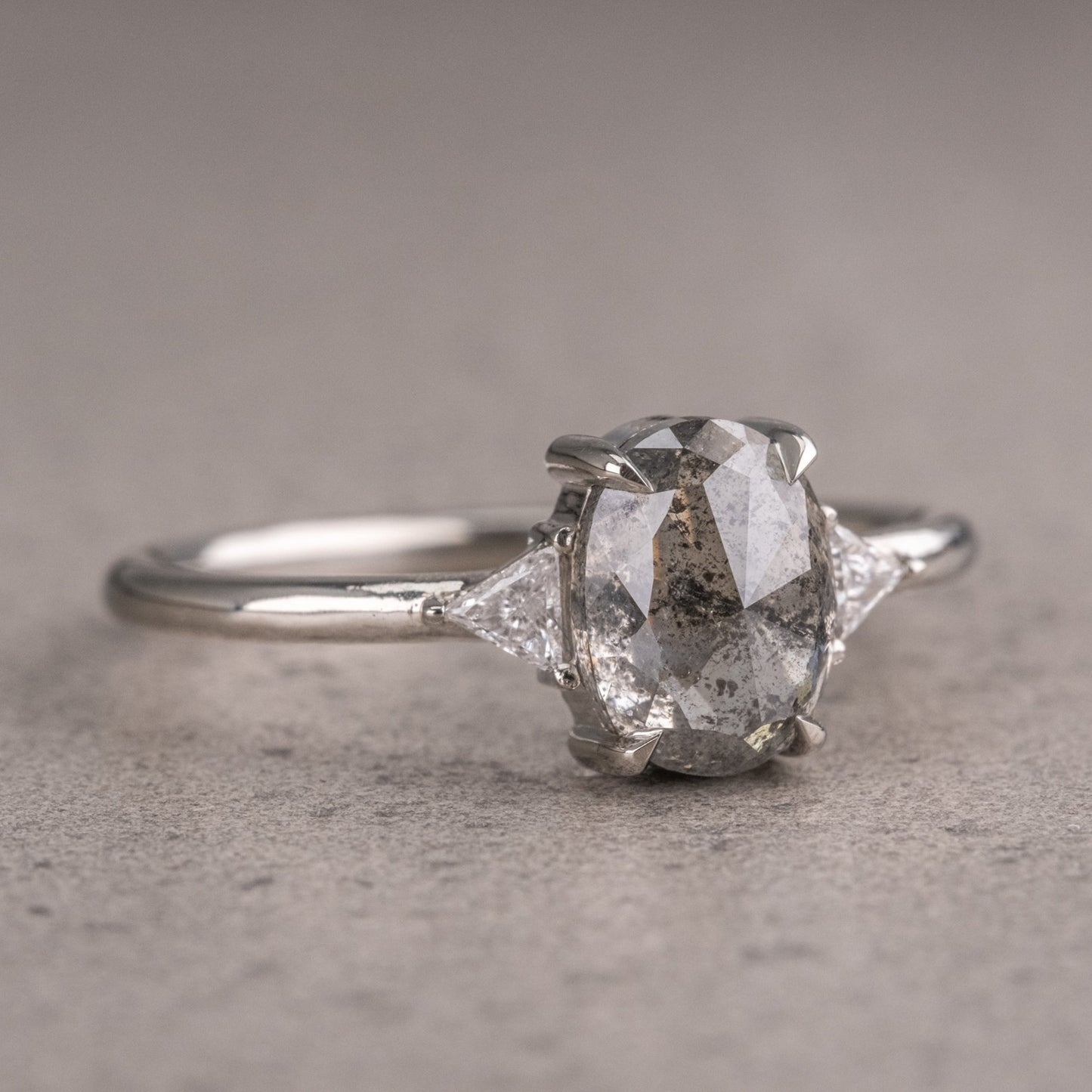 Natural Salt And Pepper 1.50CT Oval Diamond Art Deco Unique Engagement Ring | Handmade Ring | Anniversary Ring