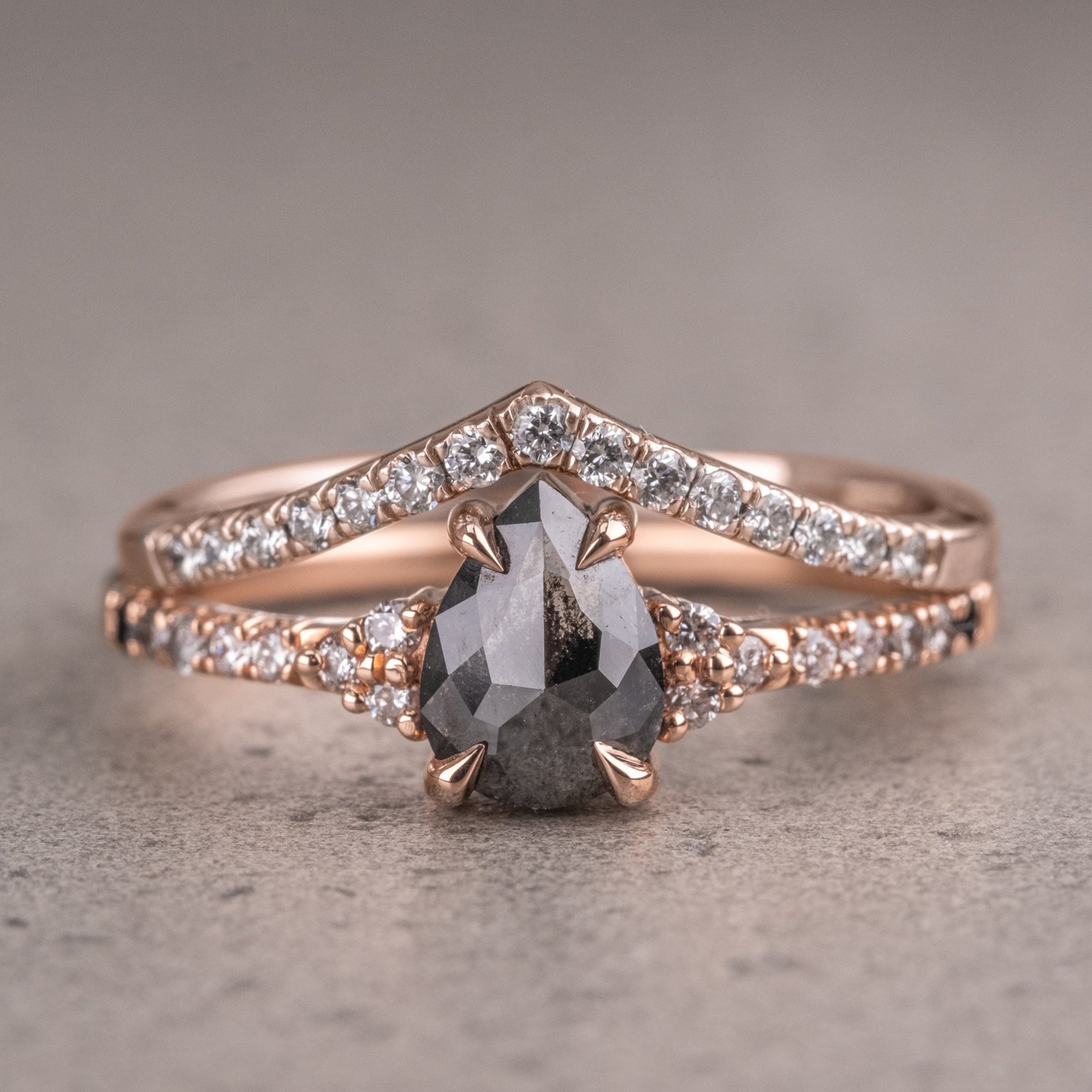Natural Salt And Pepper 1.70CT Pear Diamond Art Deco Unique Engagement Ring | Handmade Ring | Anniversary Ring