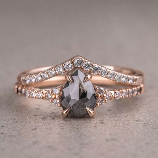 Natural Salt And Pepper 1.70CT Pear Diamond Art Deco Unique Engagement Ring | Handmade Ring | Anniversary Ring - IBIZ Jewel