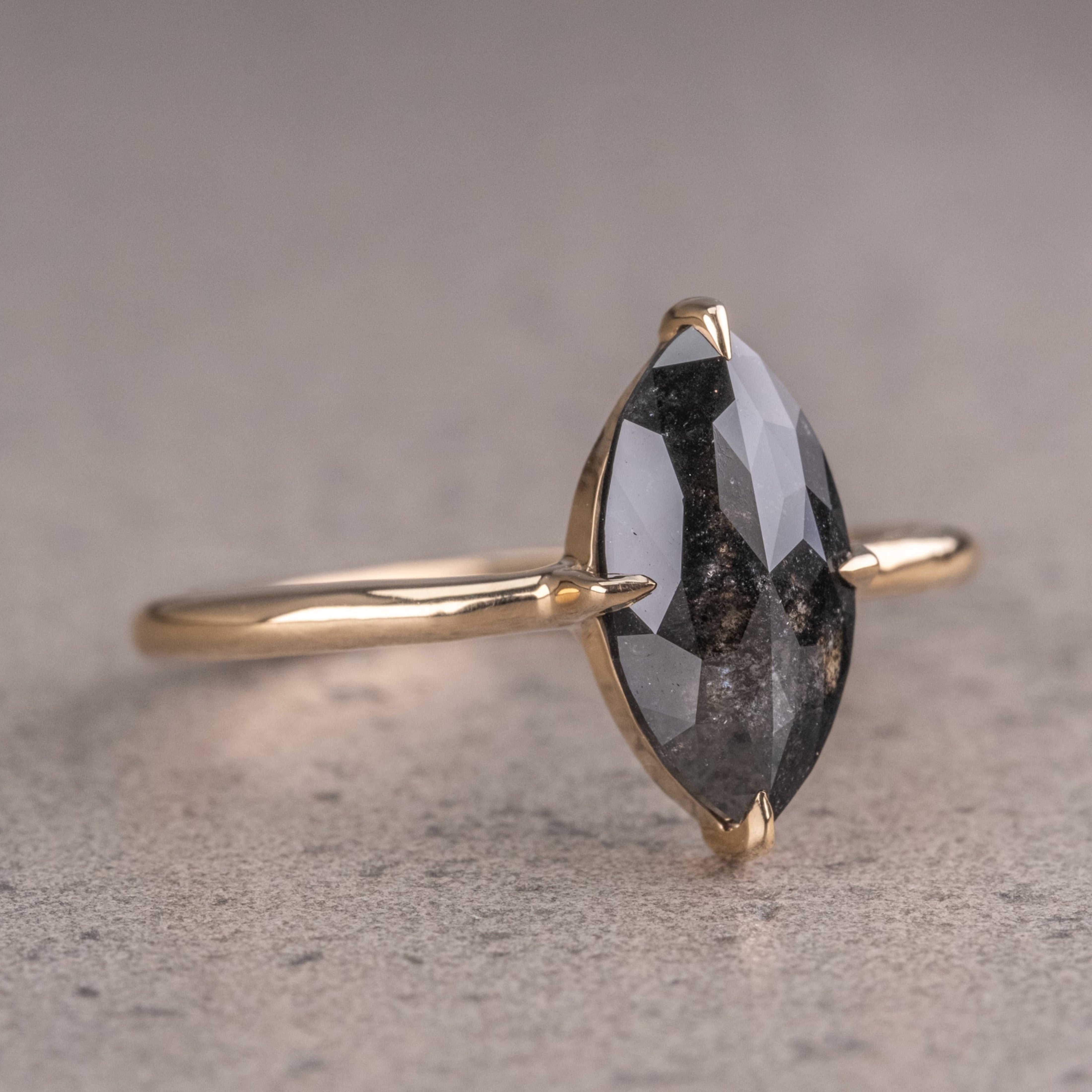 Natural Salt And Pepper 1.35CT Marquise Diamond Art Deco Unique Engagement Ring | Handmade Ring | Anniversary Ring