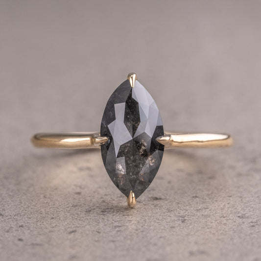 Natural Salt And Pepper 1.35CT Marquise Diamond Art Deco Unique Engagement Ring | Handmade Ring | Anniversary Ring