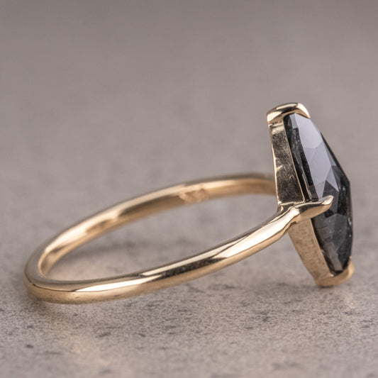 Natural Salt And Pepper 1.35CT Marquise Diamond Art Deco Unique Engagement Ring | Handmade Ring | Anniversary Ring - IBIZ Jewel