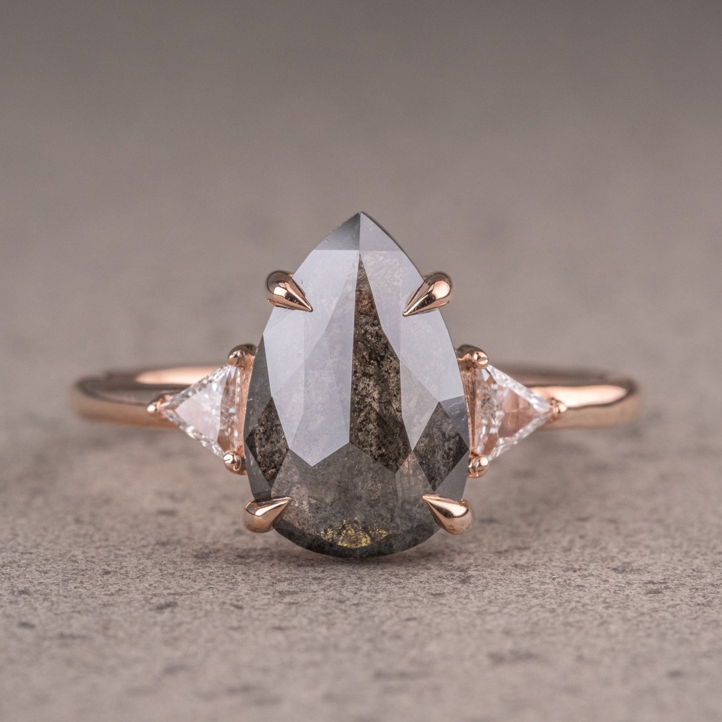 Natural Salt And Pepper 1.65CT Pear Diamond Art Deco Unique Engagement Ring | Handmade Ring | Anniversary Ring