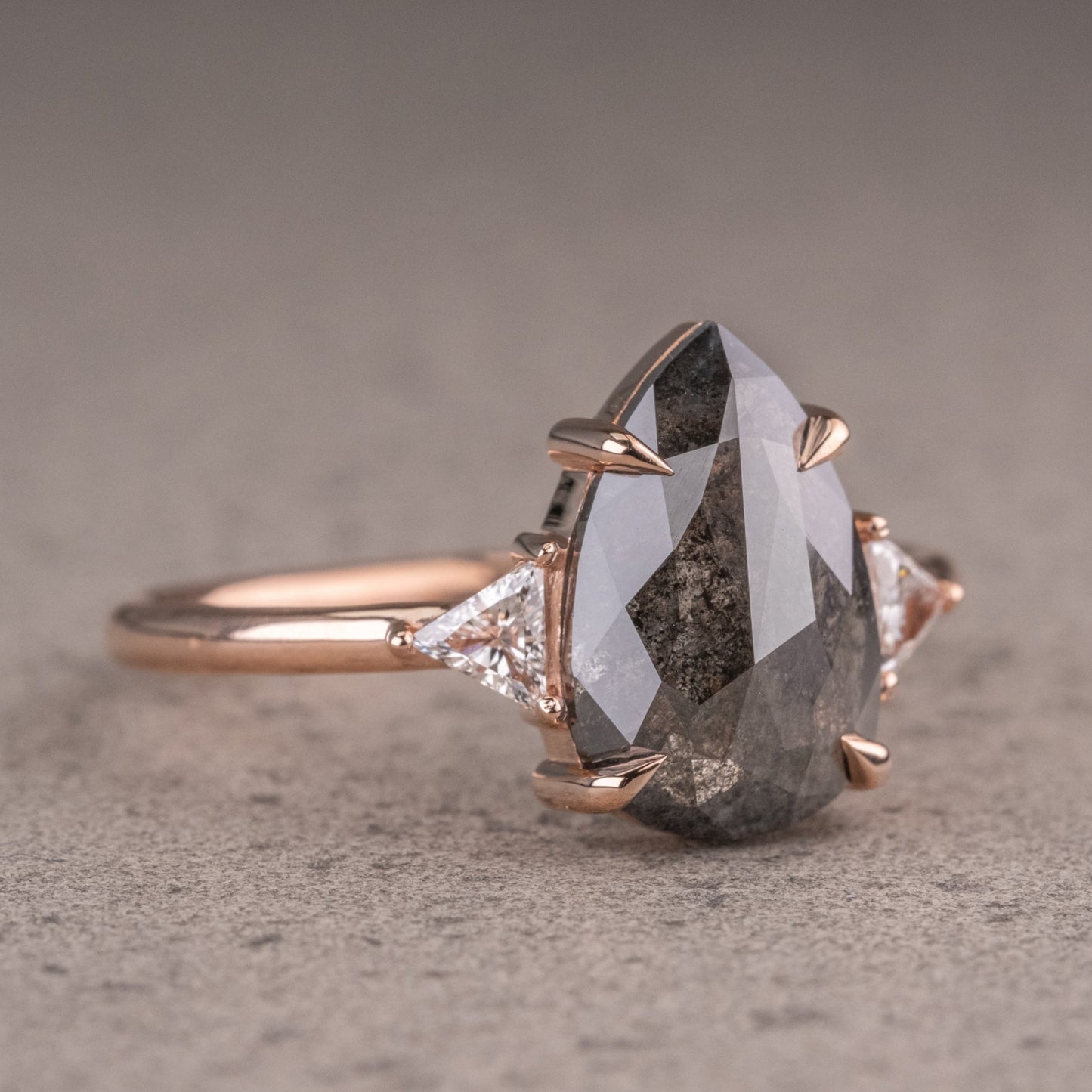 Natural Salt And Pepper 1.65CT Pear Diamond Art Deco Unique Engagement Ring | Handmade Ring | Anniversary Ring