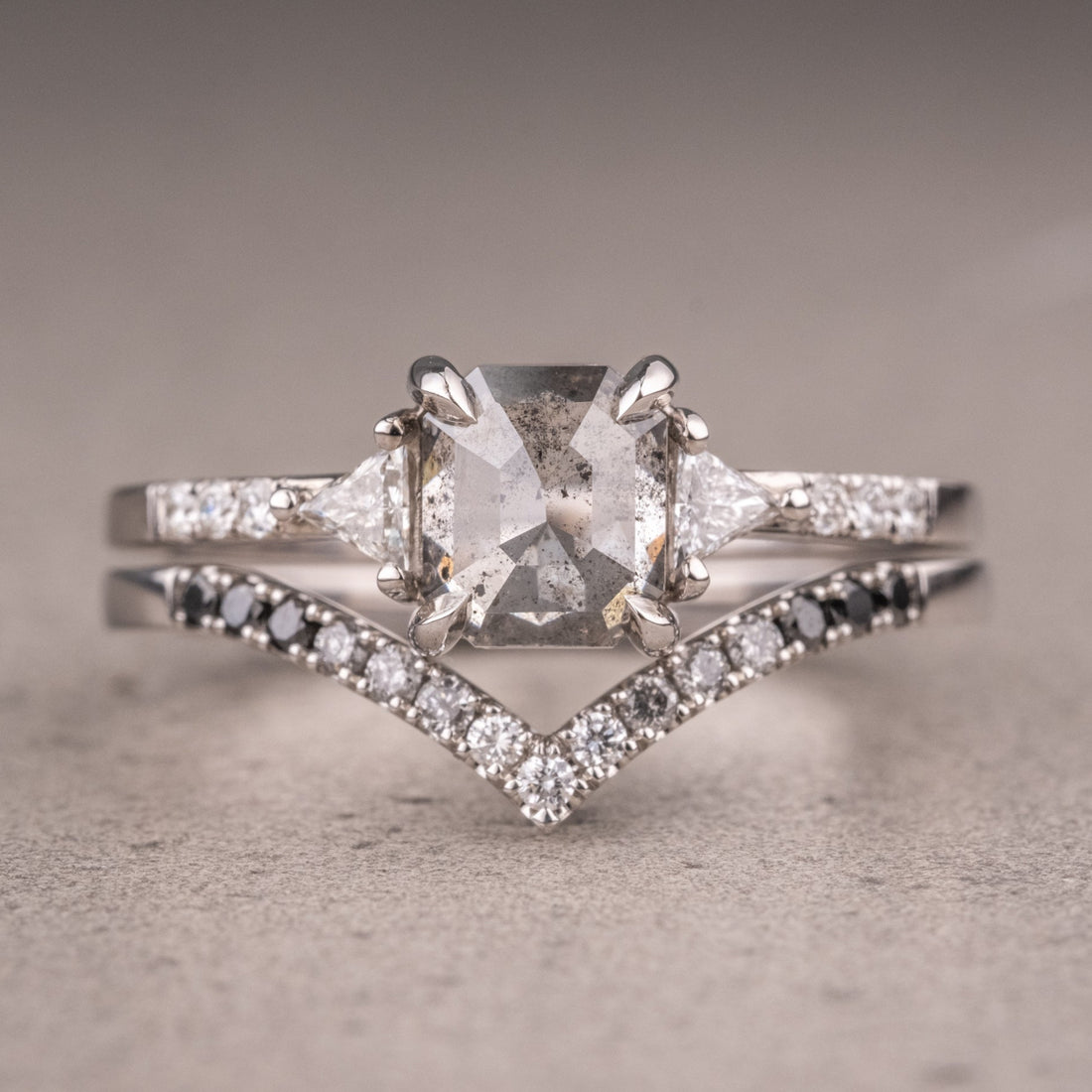 Natural Salt And Pepper 2.05CT Asscher Diamond Art Deco Unique Engagement Ring | Handmade Ring | Anniversary Ring