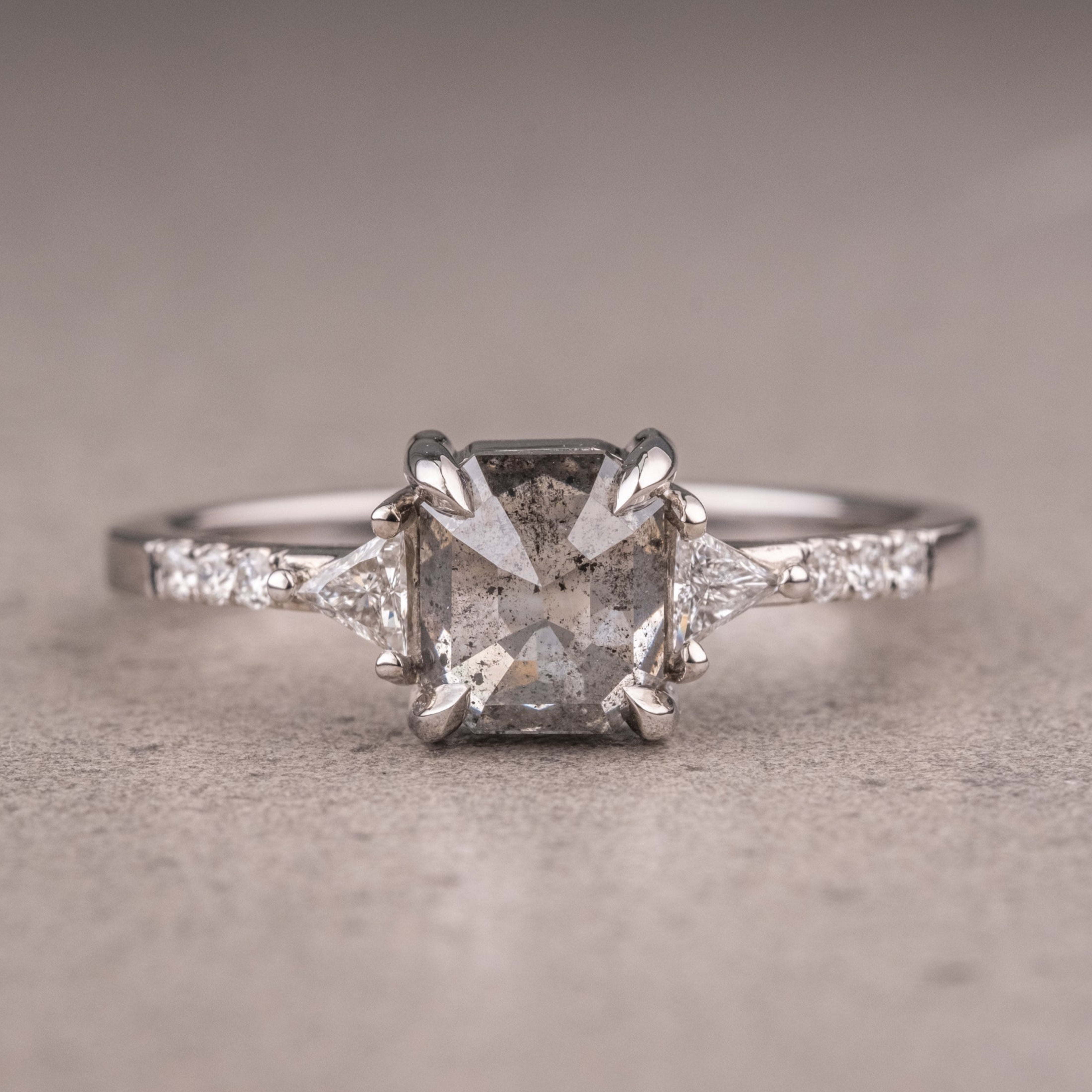 Natural Salt And Pepper 2.05CT Asscher Diamond Art Deco Unique Engagement Ring | Handmade Ring | Anniversary Ring