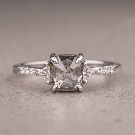 Natural Salt And Pepper 2.05CT Asscher Diamond Art Deco Unique Engagement Ring | Handmade Ring | Anniversary Ring