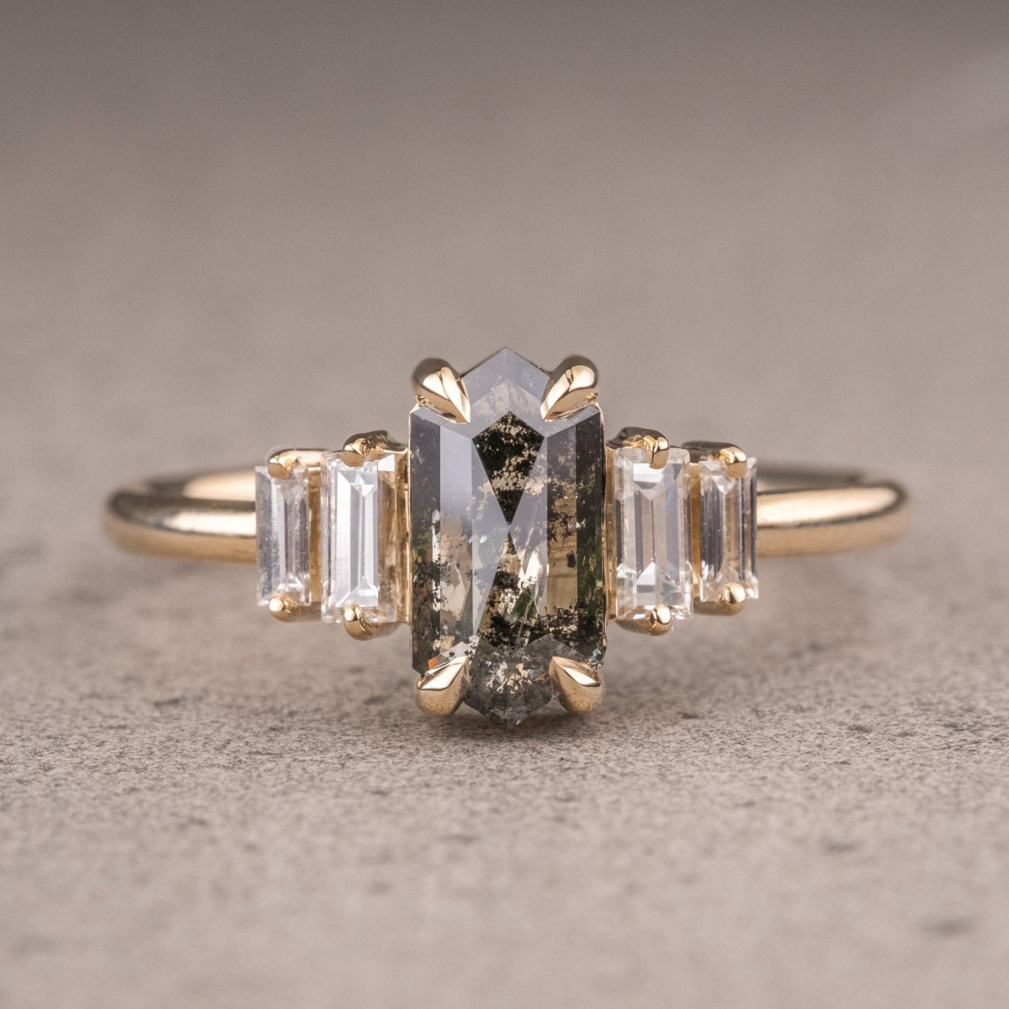 Natural Salt And Pepper 1.80CT Hexagon Diamond Art Deco Unique Engagement Ring | Handmade Ring | Anniversary Ring