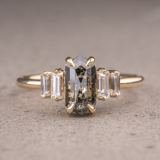 Natural Salt And Pepper 1.80CT Hexagon Diamond Art Deco Unique Engagement Ring | Handmade Ring | Anniversary Ring