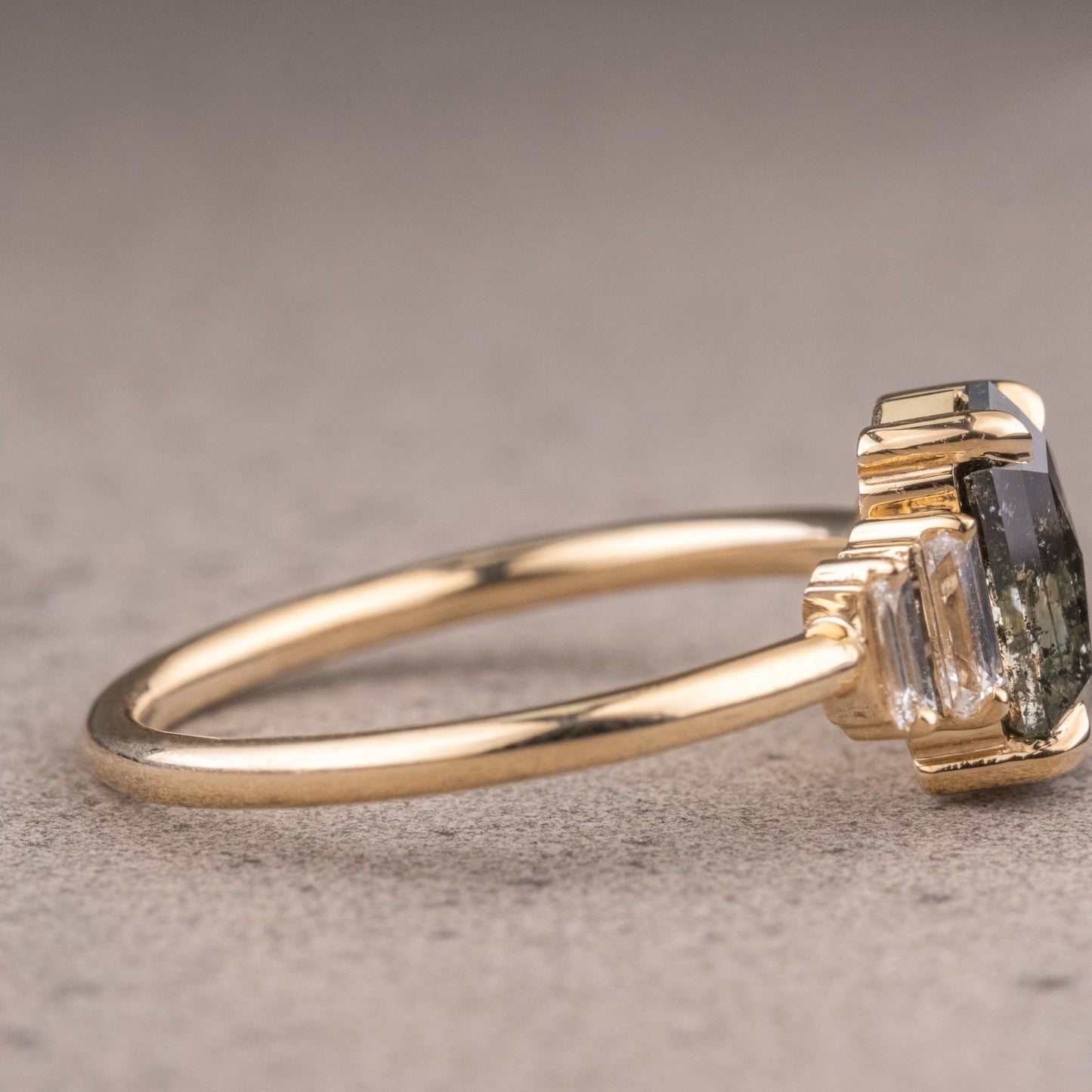 Natural Salt And Pepper 1.80CT Hexagon Diamond Art Deco Unique Engagement Ring | Handmade Ring | Anniversary Ring