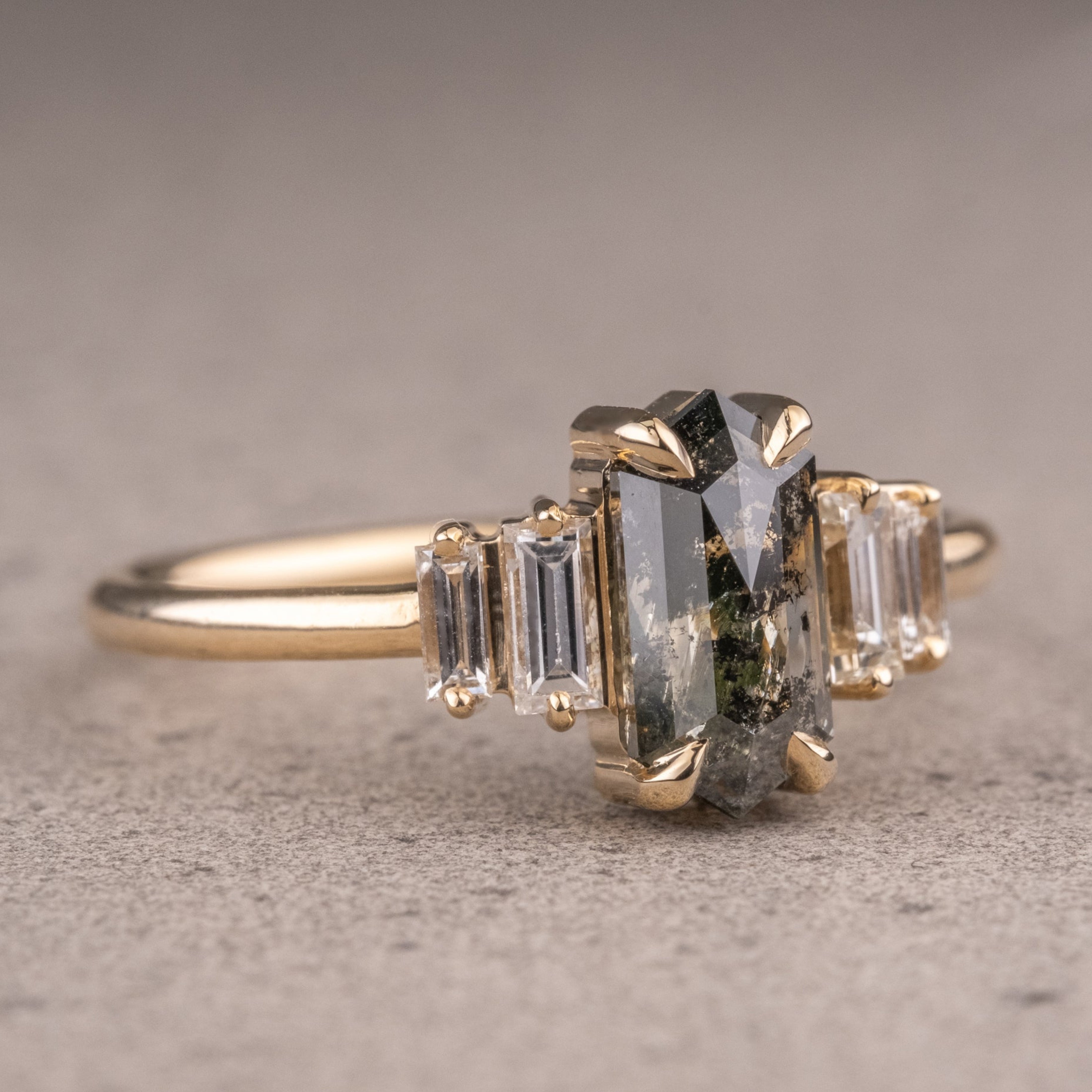 Natural Salt And Pepper 1.80CT Hexagon Diamond Art Deco Unique Engagement Ring | Handmade Ring | Anniversary Ring