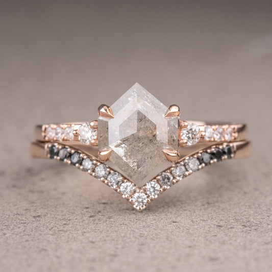 Natural Salt And Pepper 1.65CT Hexagon Diamond Unique Handmade Ring - IBIZ Jewel