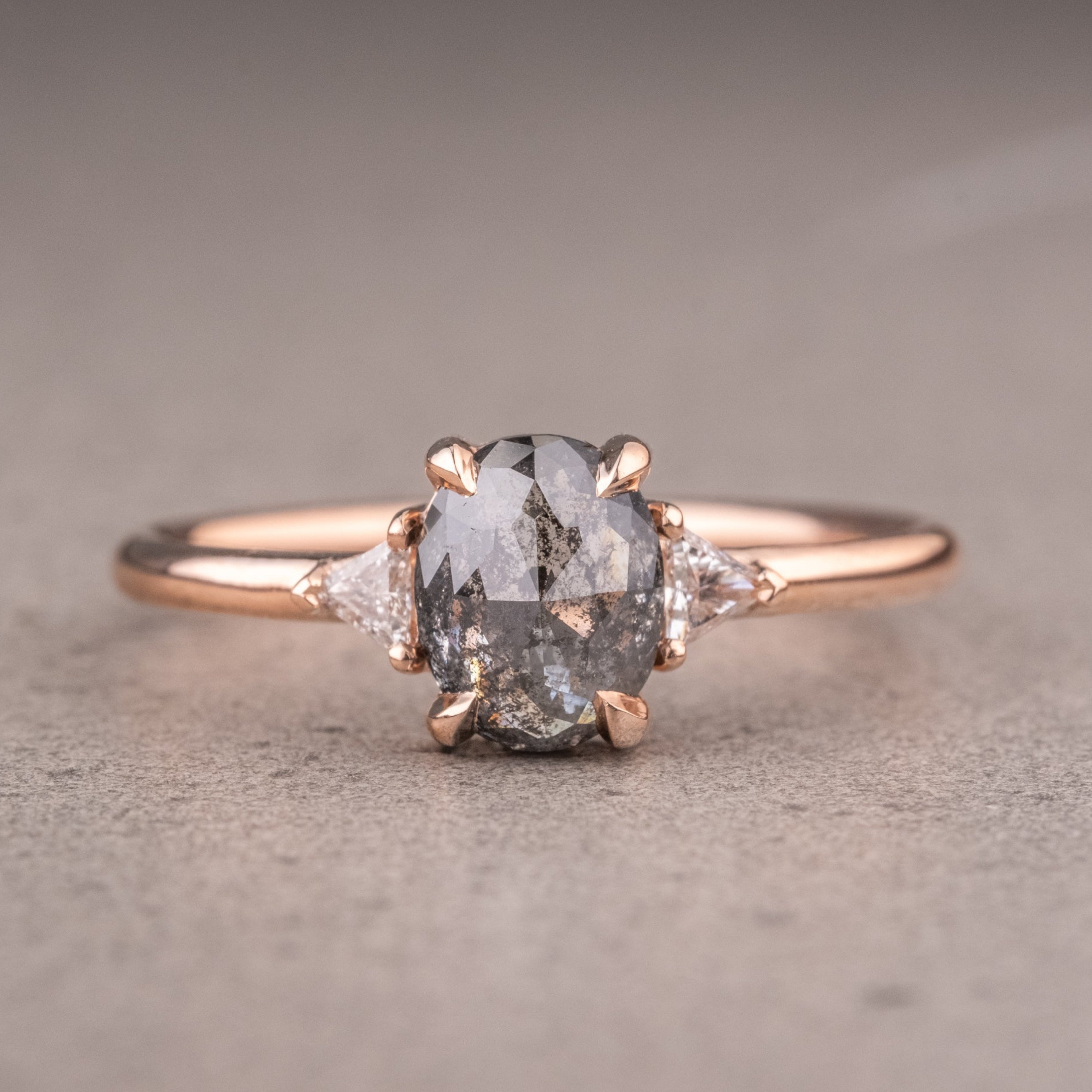 Natural Salt And Pepper 1.75CT Oval  Diamond Art Deco Unique Engagement Ring | Handmade Ring | Anniversary Ring