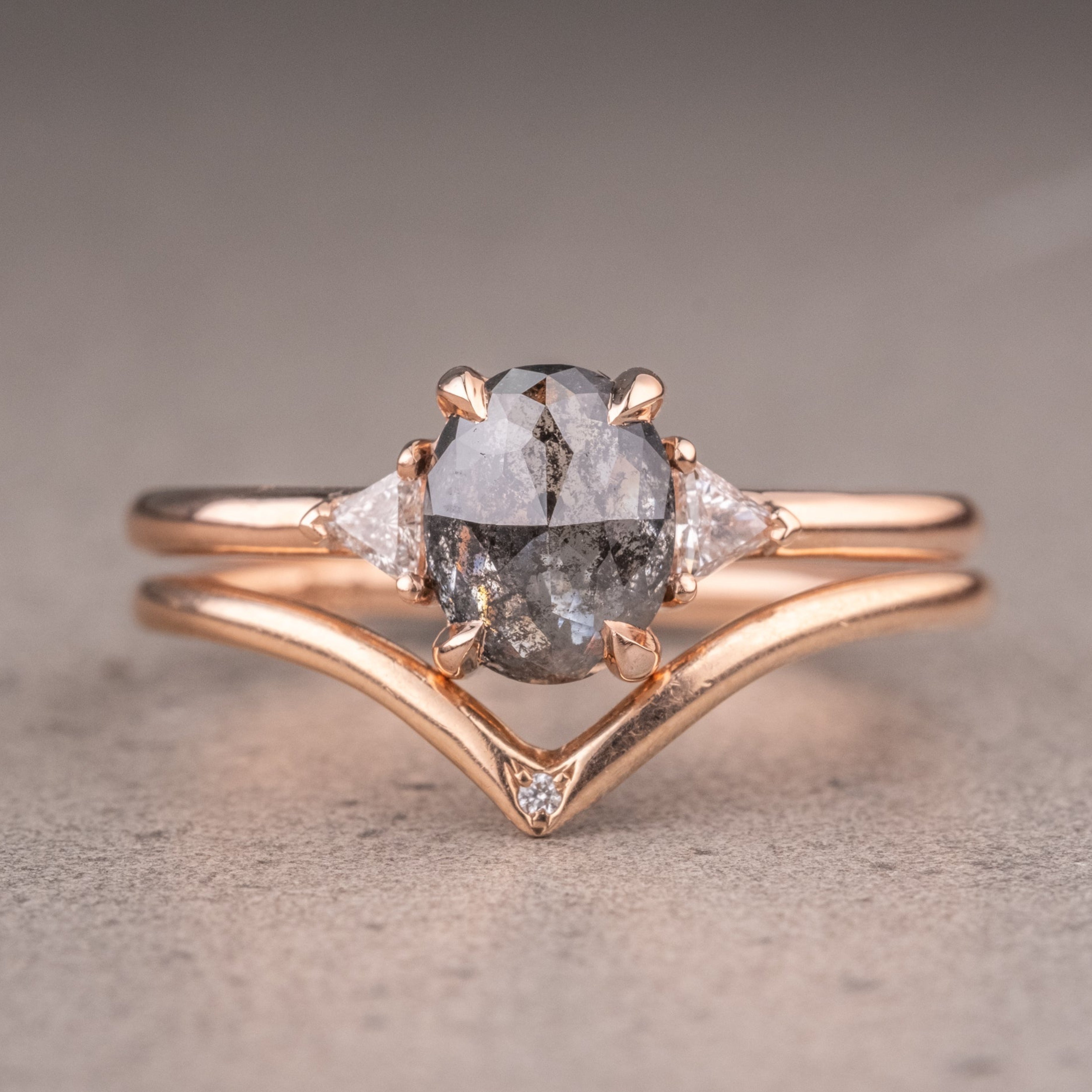 Natural Salt And Pepper 1.75CT Oval  Diamond Art Deco Unique Engagement Ring | Handmade Ring | Anniversary Ring