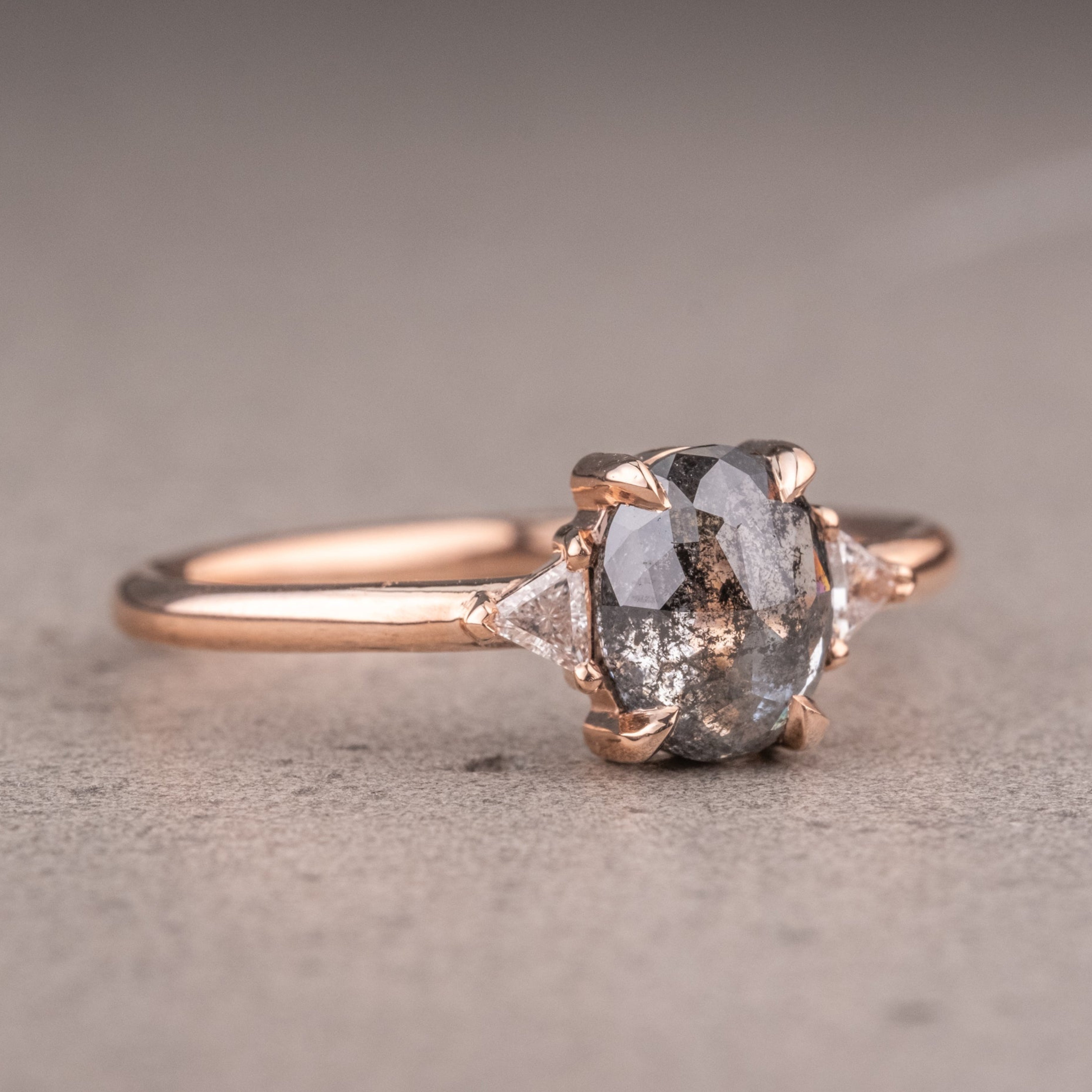 Natural Salt And Pepper 1.75CT Oval  Diamond Art Deco Unique Engagement Ring | Handmade Ring | Anniversary Ring