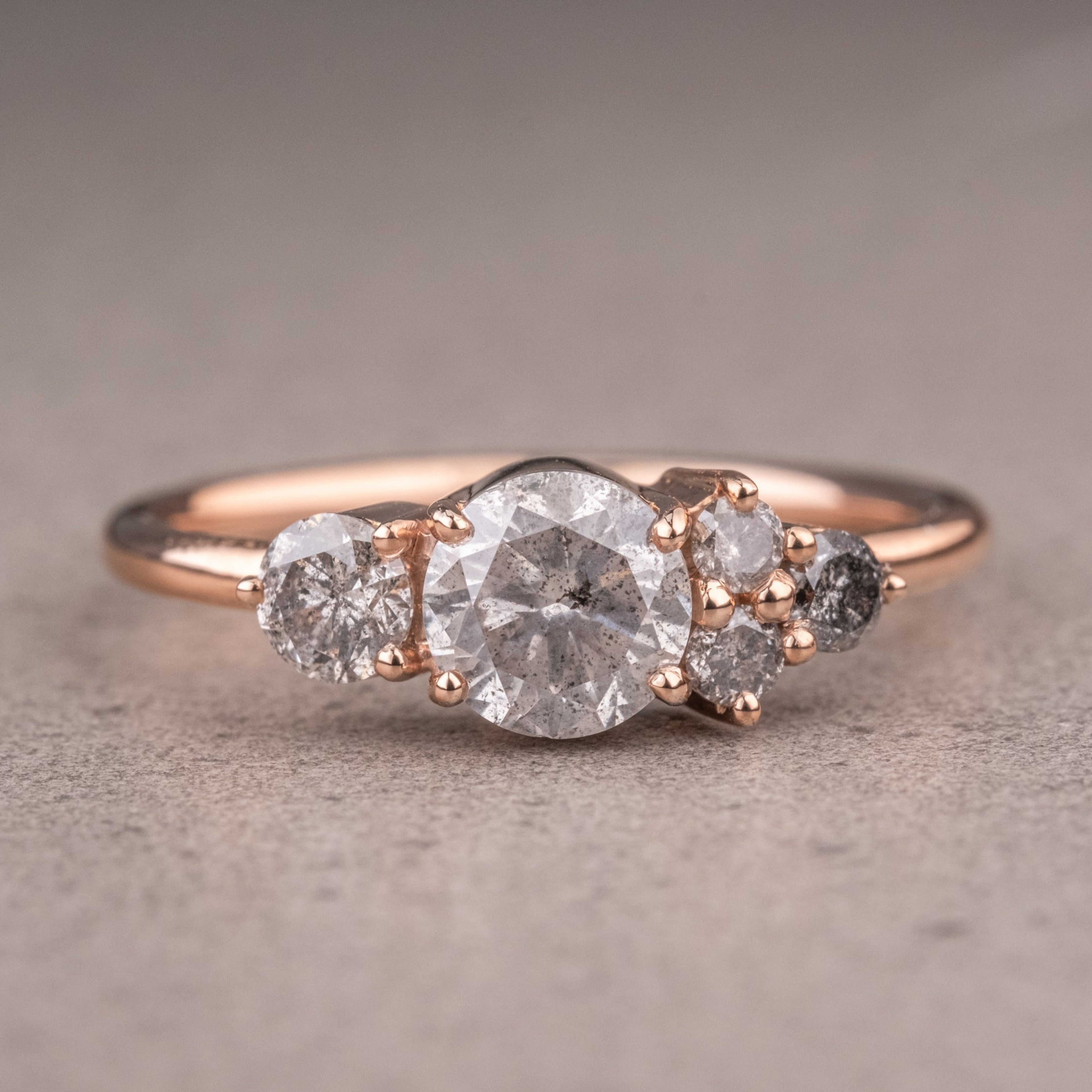 Natural Salt And Pepper 1.70CT Round Diamond Art Deco Unique Engagement Ring | Handmade Ring | Anniversary Ring