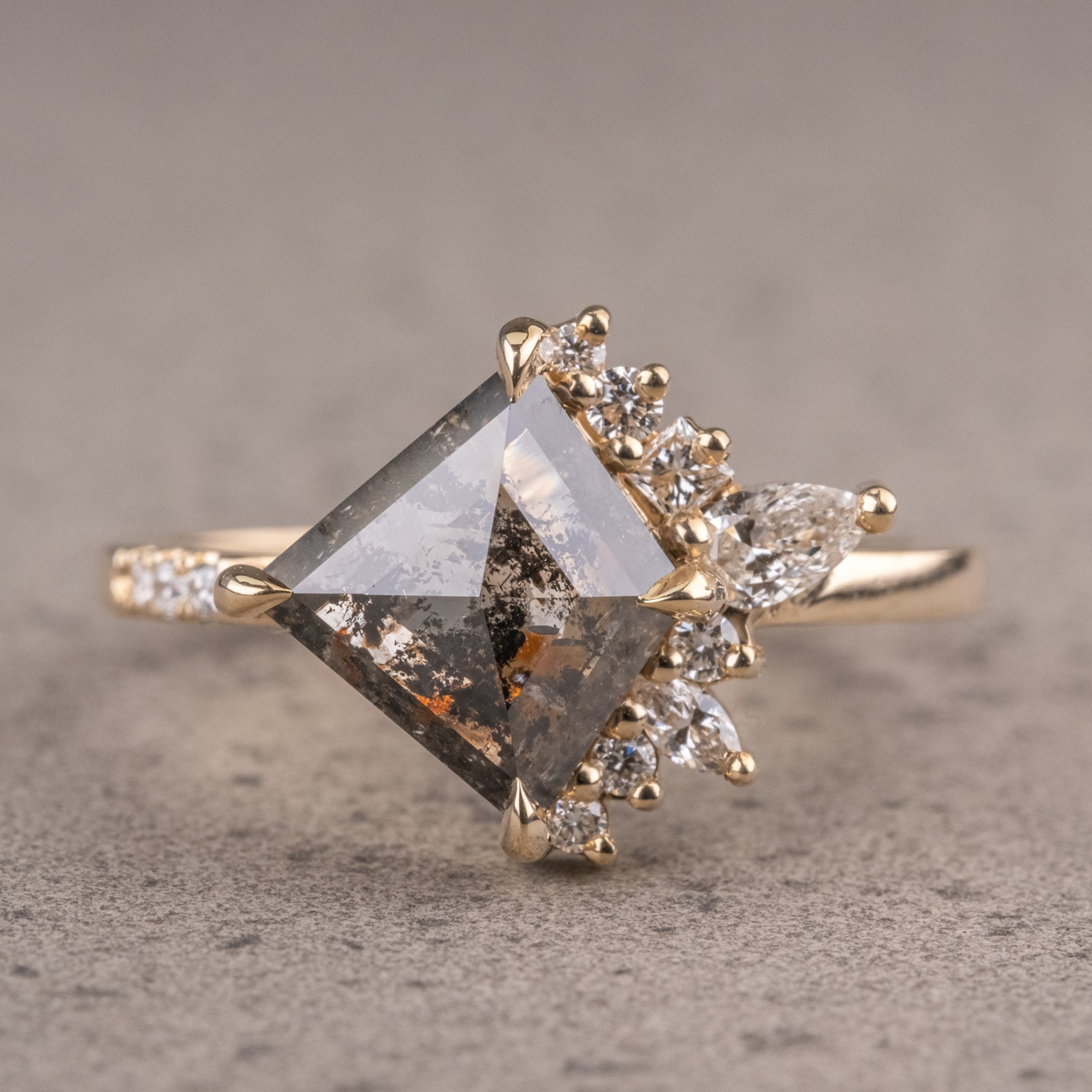 Natural Salt And Pepper 1.65CT Kite Diamond Art Deco Unique Engagement Ring | Handmade Ring | Anniversary Ring