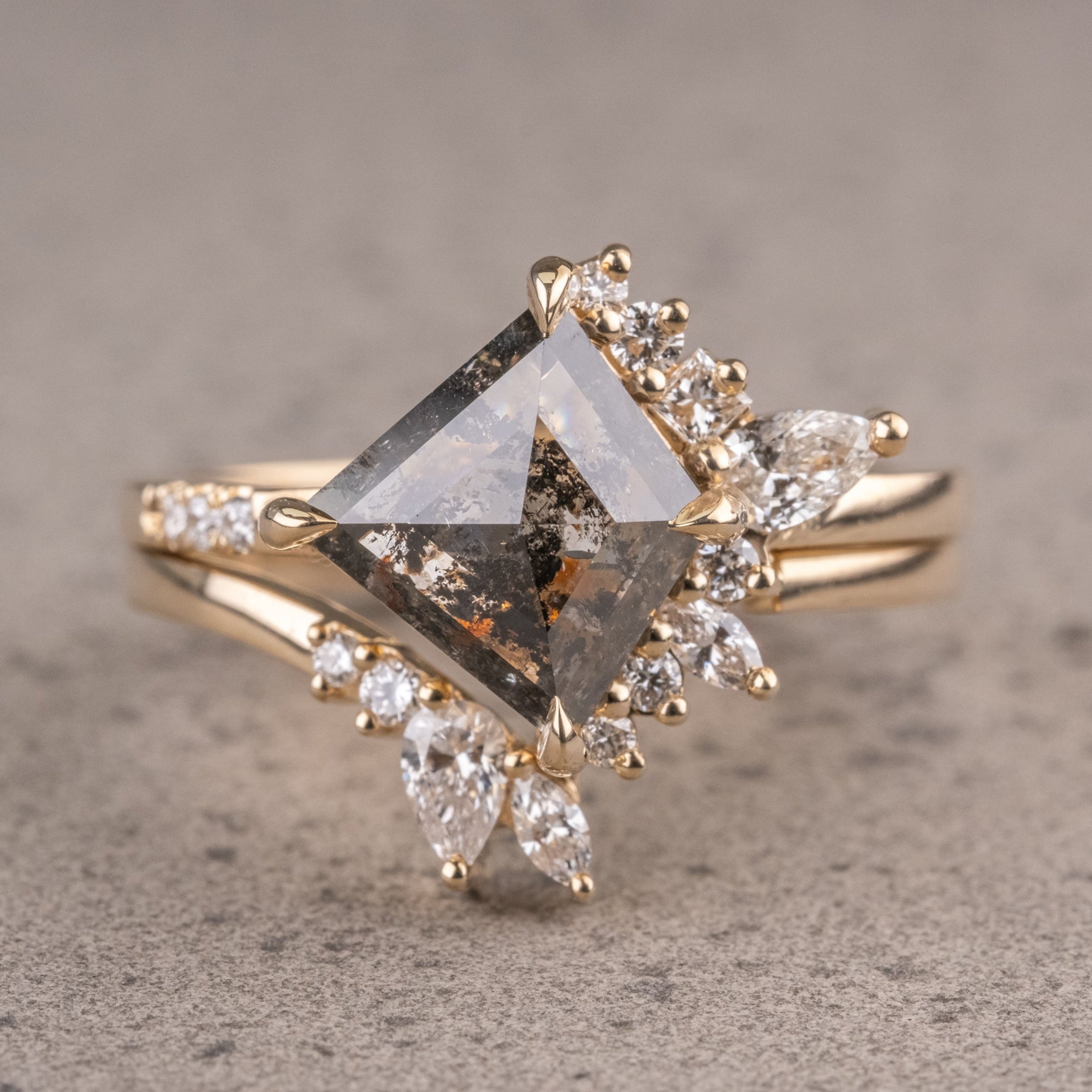 Natural Salt And Pepper 1.65CT Kite Diamond Art Deco Unique Engagement Ring | Handmade Ring | Anniversary Ring