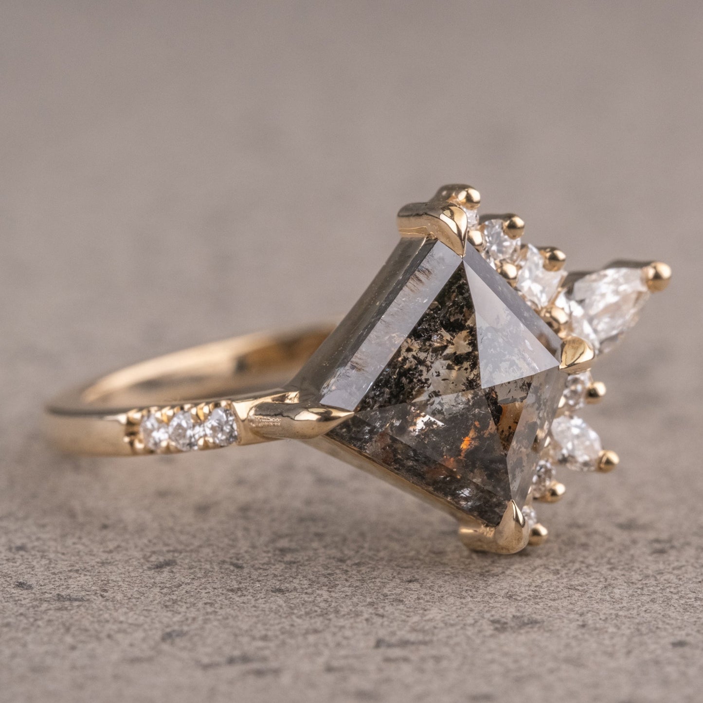 Natural Salt And Pepper 1.65CT Kite Diamond Art Deco Unique Engagement Ring | Handmade Ring | Anniversary Ring