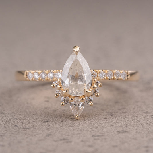 Natural Salt And Pepper 1.65CT Pear Diamond Art Deco Unique Engagement Ring | Handmade Ring | Anniversary Ring