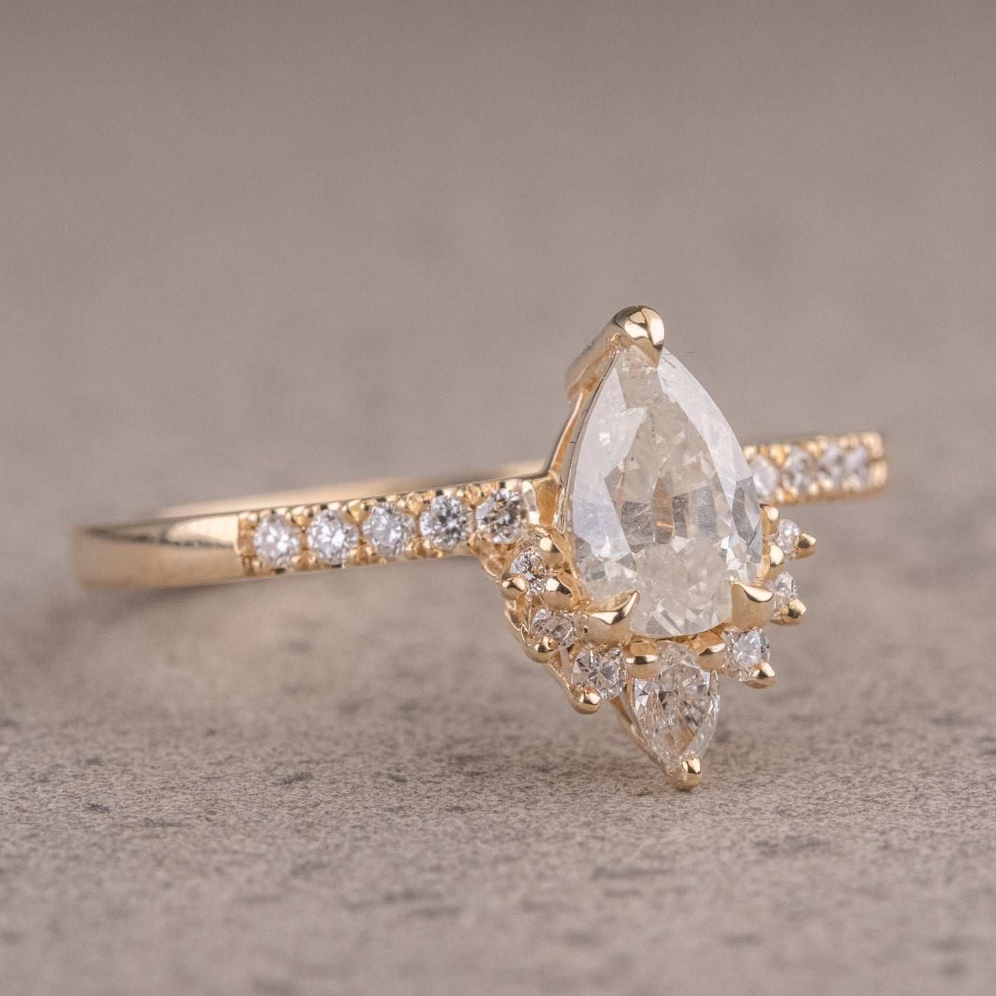 Natural Salt And Pepper 1.65CT Pear Diamond Art Deco Unique Engagement Ring | Handmade Ring | Anniversary Ring