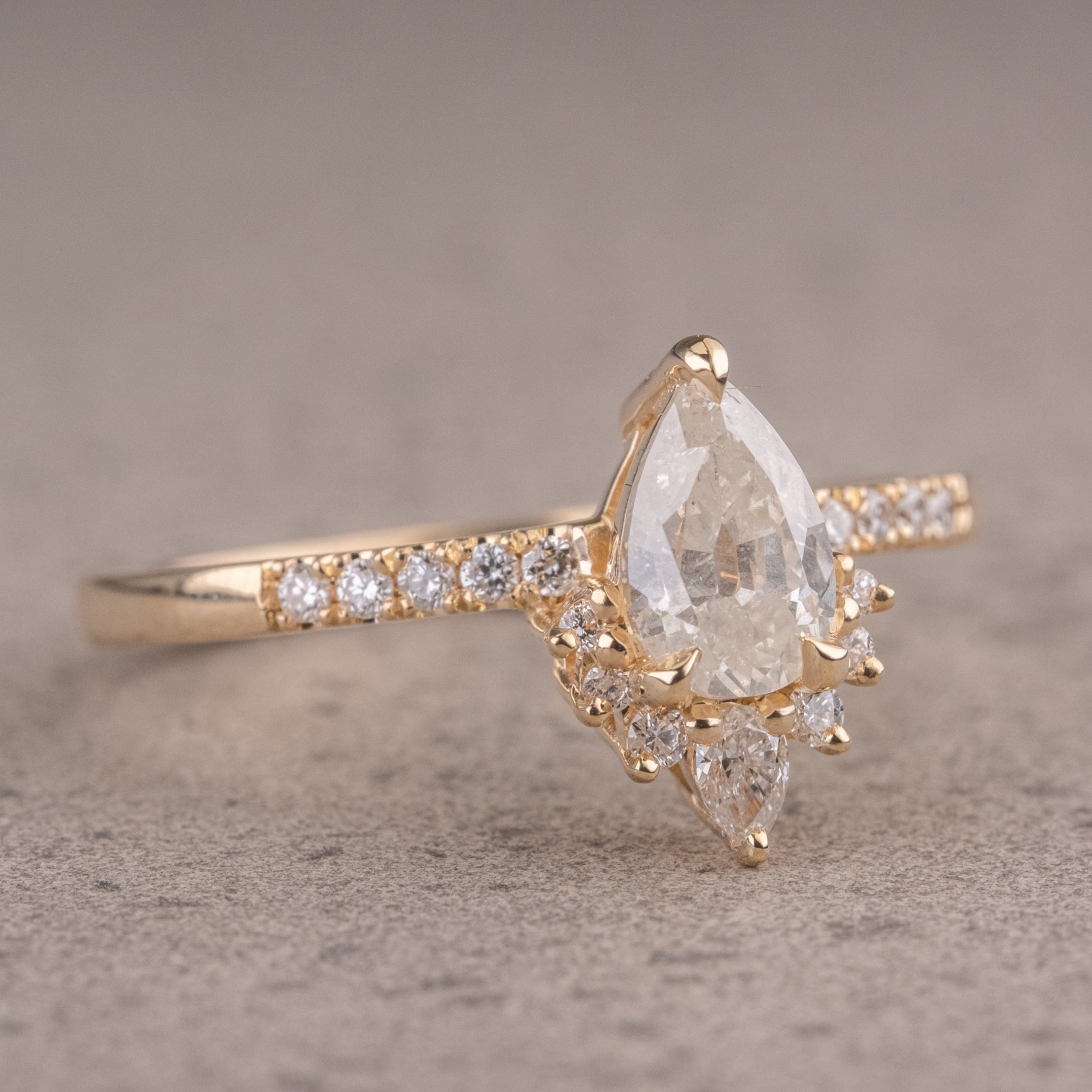 Natural Salt And Pepper 1.65CT Pear Diamond Art Deco Unique Engagement Ring | Handmade Ring | Anniversary Ring