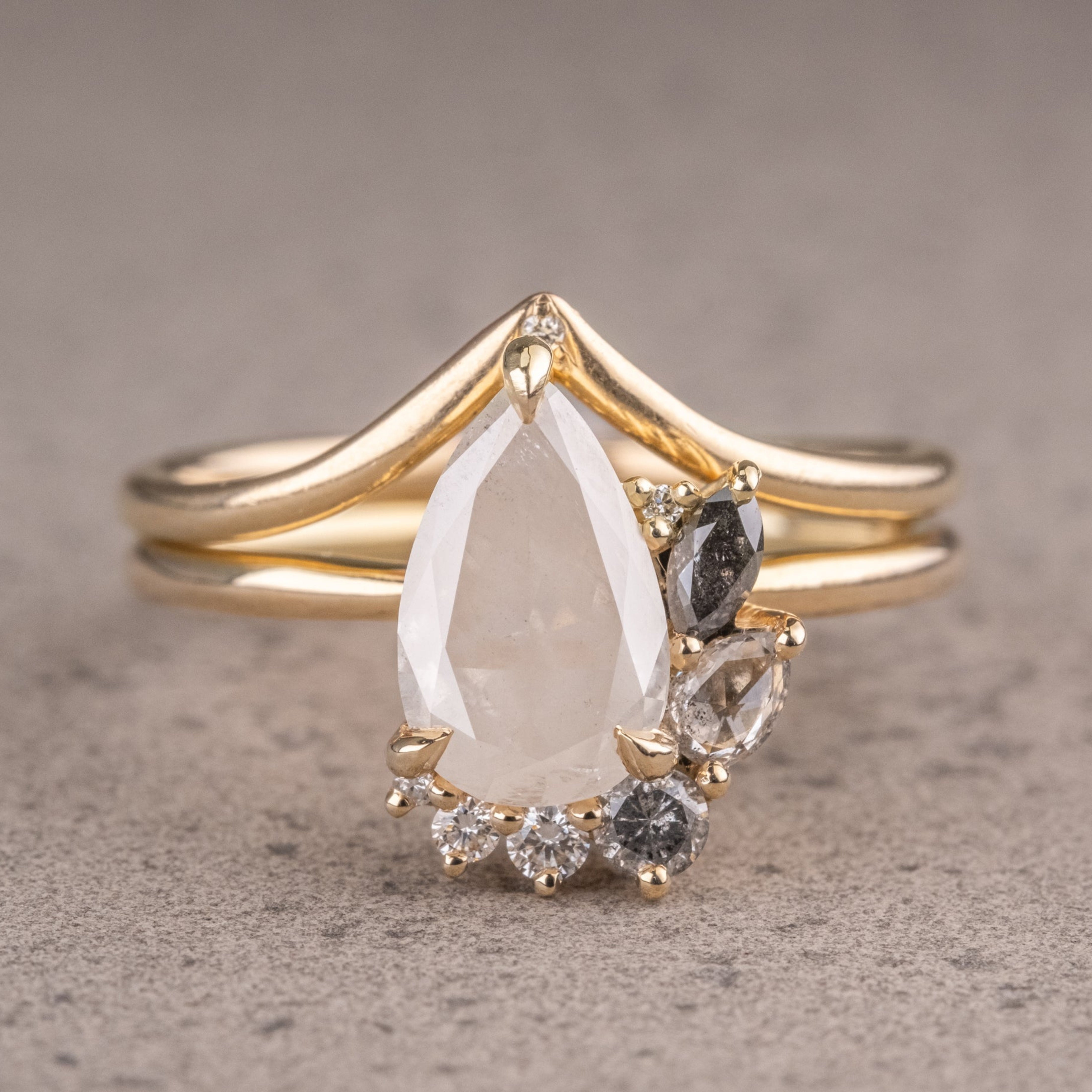 Natural Salt And Pepper 1.70CT Pear Diamond Art Deco Unique Engagement Ring | Handmade Ring | Anniversary Ring