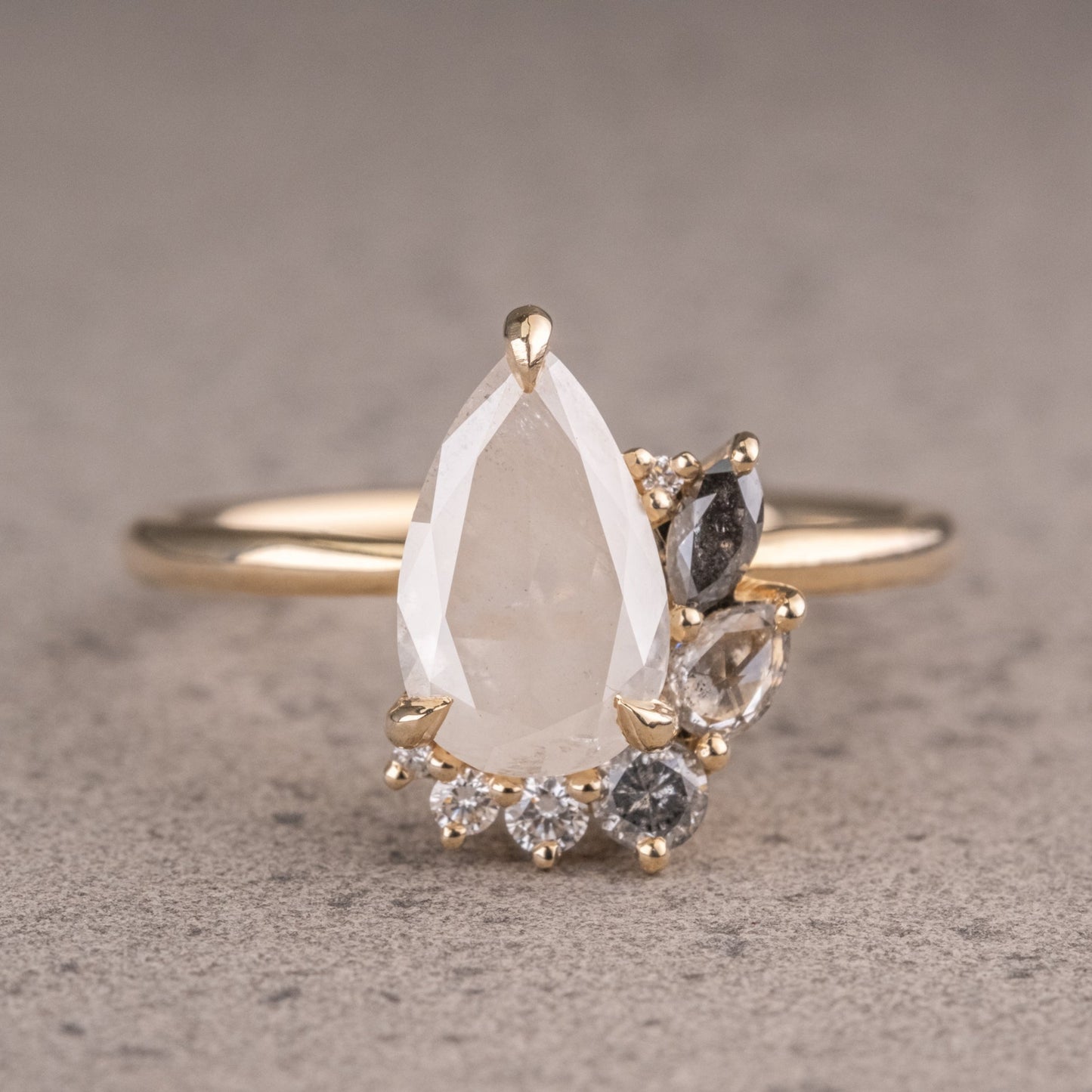 Natural Salt And Pepper 1.70CT Pear Diamond Art Deco Unique Engagement Ring | Handmade Ring | Anniversary Ring