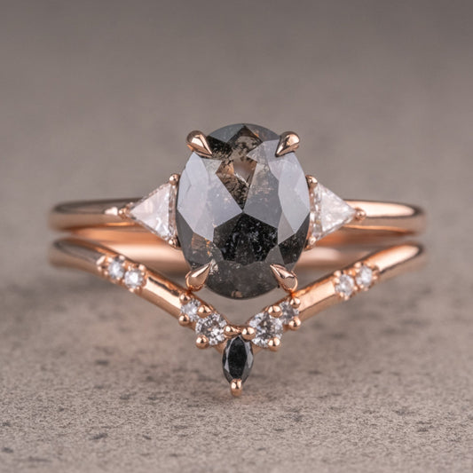 Natural Salt And Pepper 1.80CT Oval Diamond Art Deco Unique Engagement Ring | Handmade Ring | Anniversary Ring - IBIZ Jewel