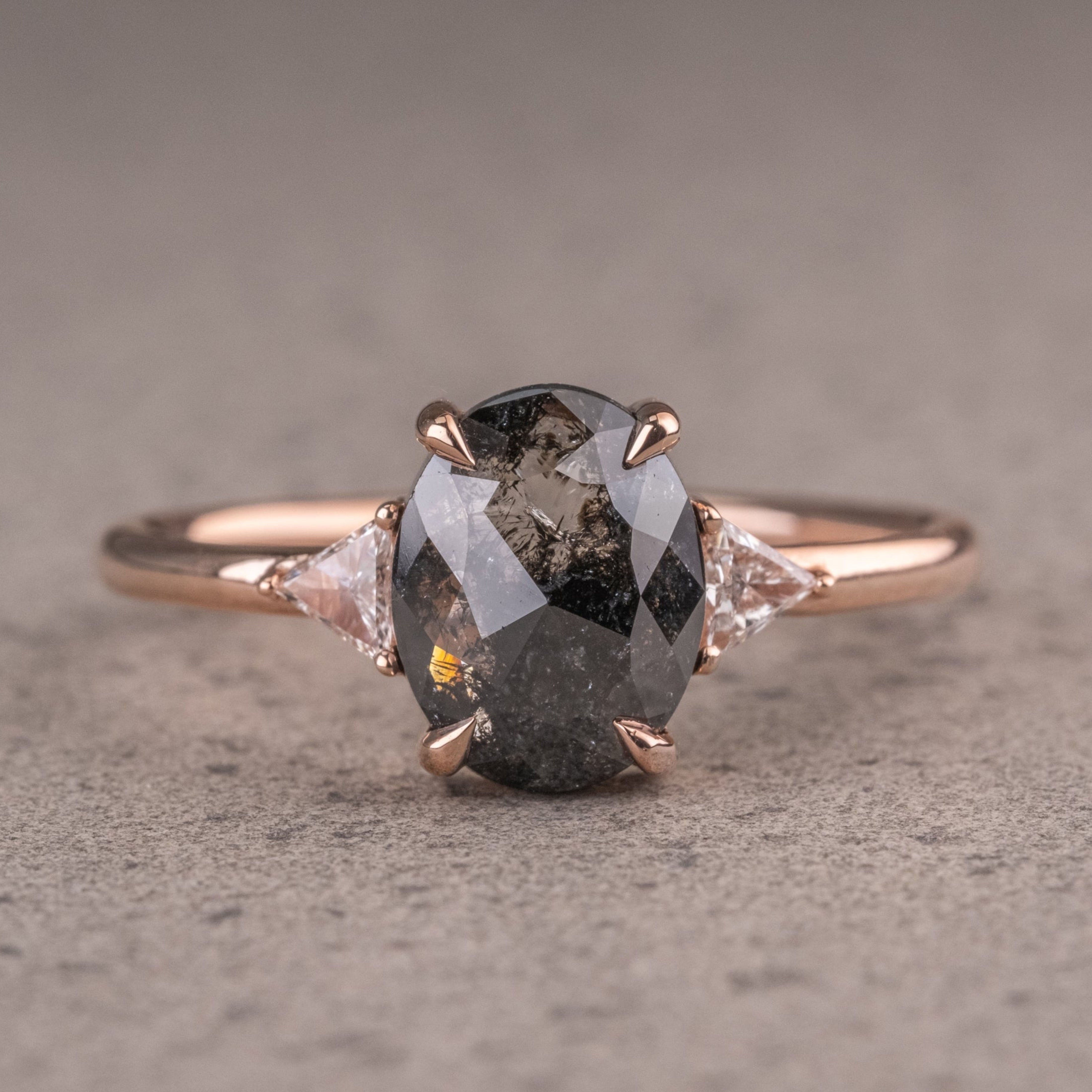 Natural Salt And Pepper 1.80CT Oval Diamond Art Deco Unique Engagement Ring | Handmade Ring | Anniversary Ring