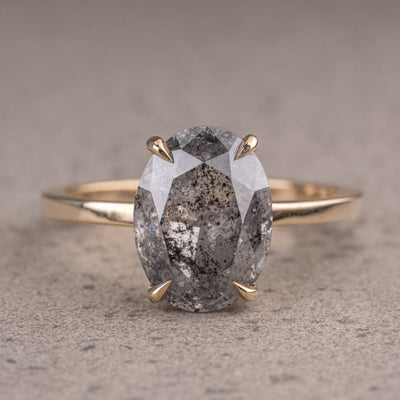 Natural Salt And Pepper 1.90CT Oval Diamond Art Deco Unique Engagement Ring | Handmade Ring | Anniversary Ring