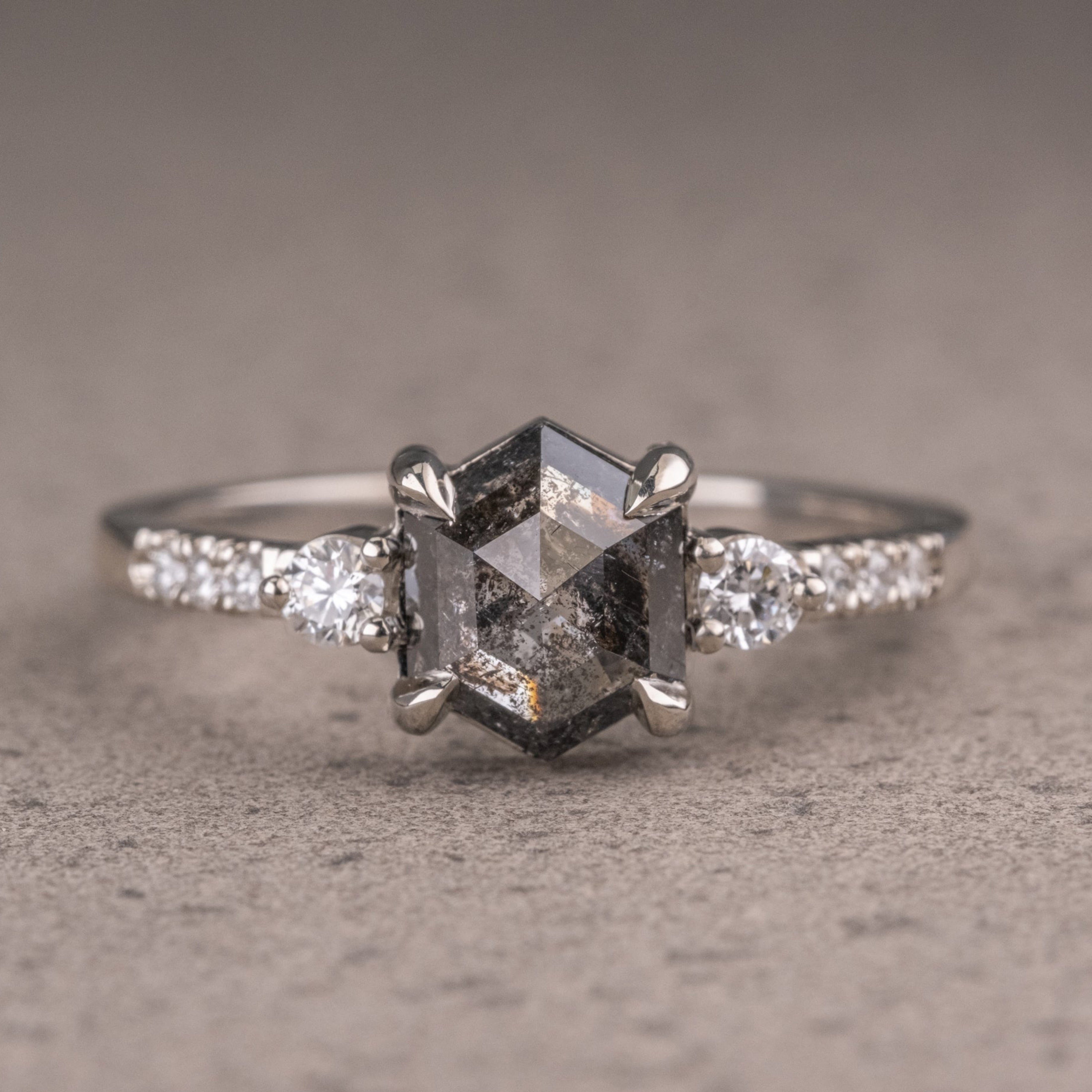 Natural Salt And Pepper 1.95CT Hexagon Diamond Art Deco Unique Engagement Ring | Handmade Ring | Anniversary Ring