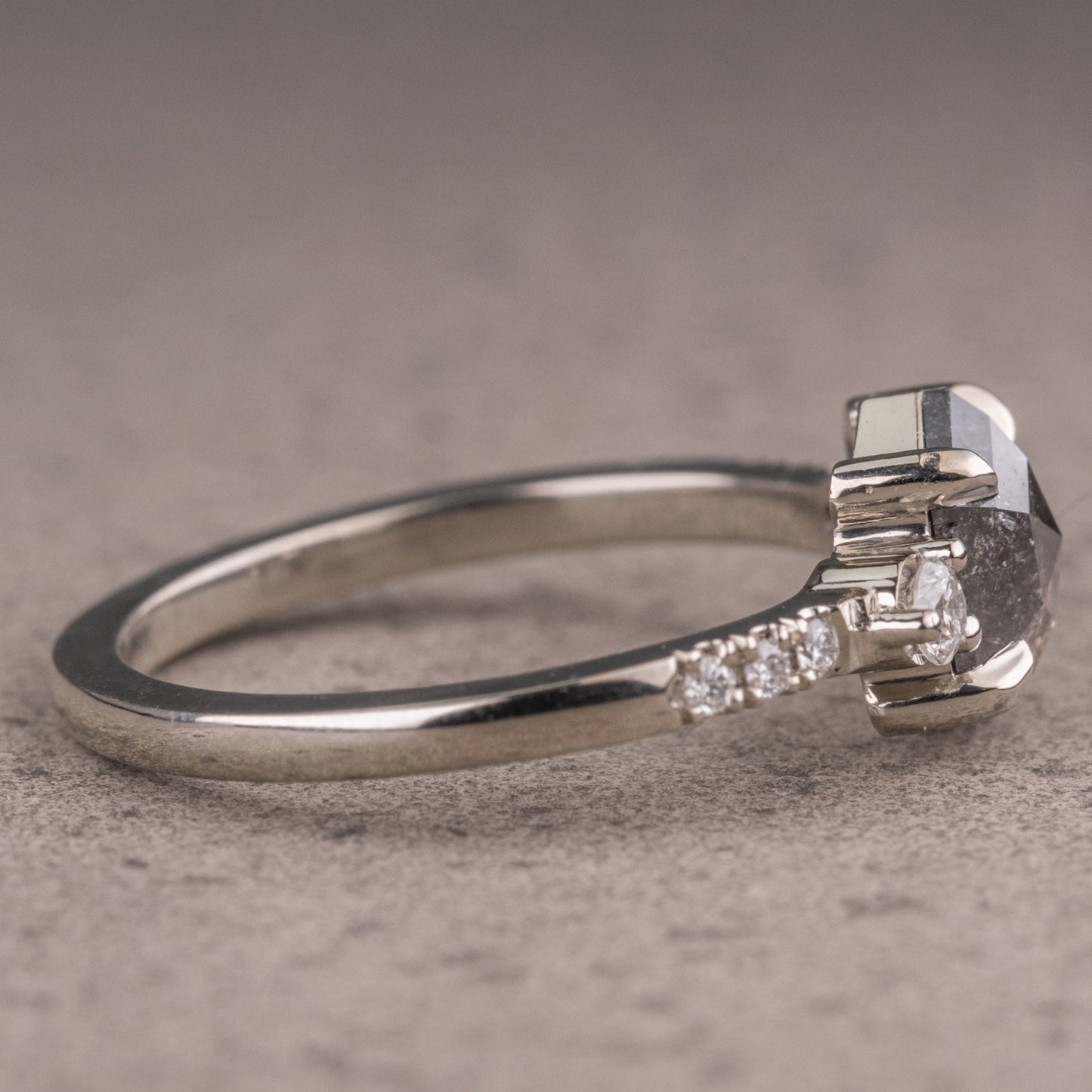 Natural Salt And Pepper 1.95CT Hexagon Diamond Art Deco Unique Engagement Ring | Handmade Ring | Anniversary Ring