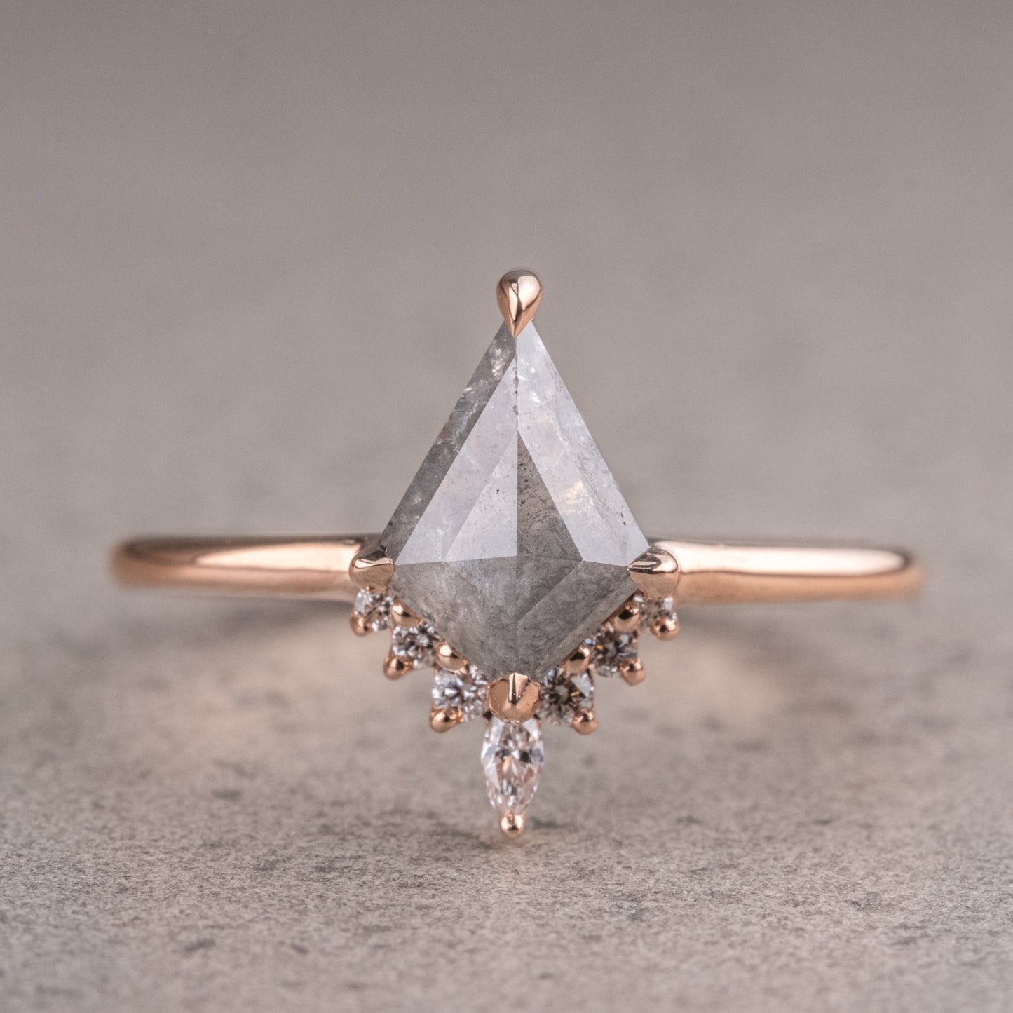 Natural Salt And Pepper 1.75CT Kite Diamond Art Deco Unique Engagement Ring | Handmade Ring | Anniversary Ring