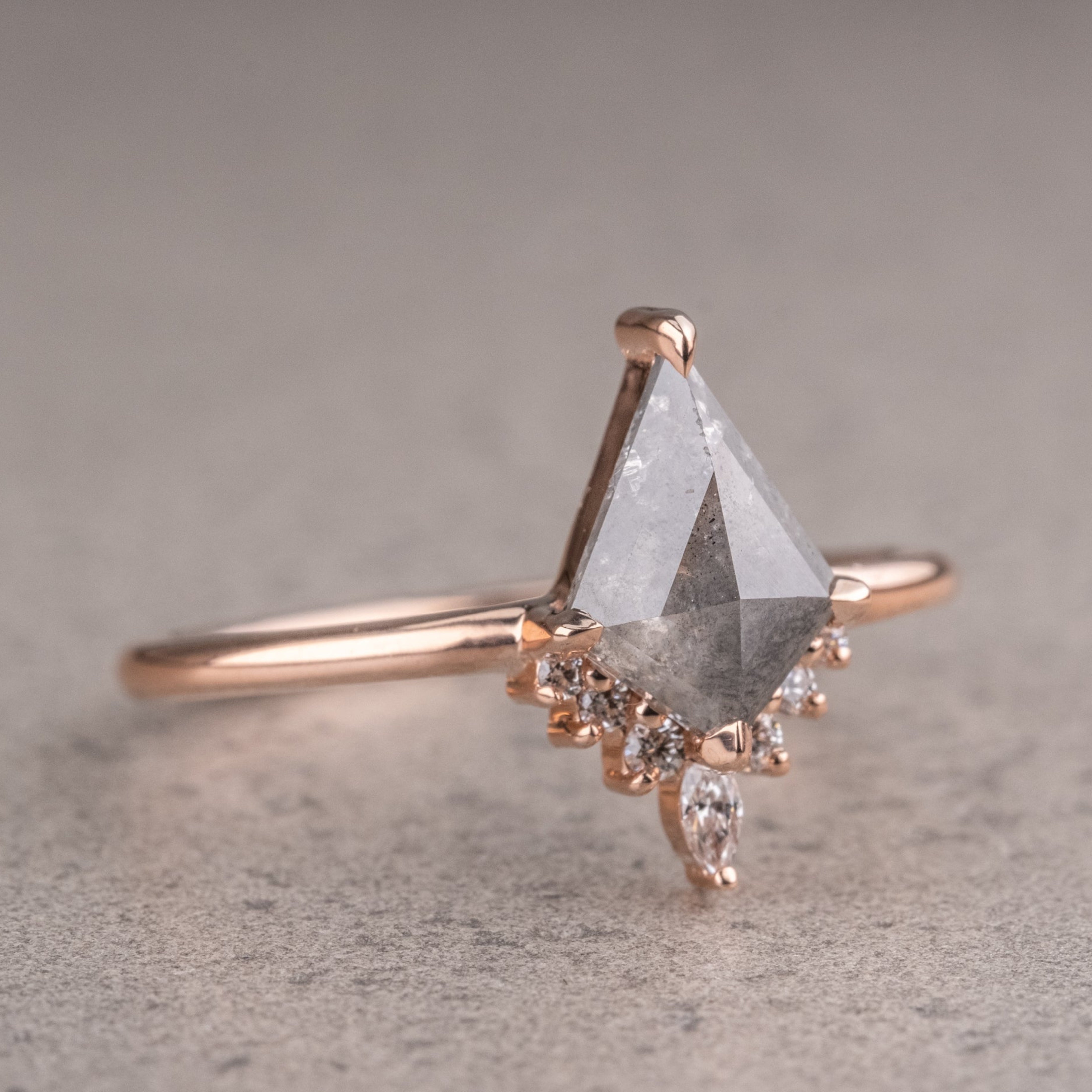 Natural Salt And Pepper 1.75CT Kite Diamond Art Deco Unique Engagement Ring | Handmade Ring | Anniversary Ring