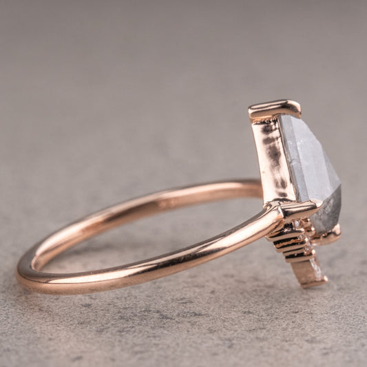 Natural Salt And Pepper 1.75CT Kite Diamond Art Deco Unique Engagement Ring | Handmade Ring | Anniversary Ring - IBIZ Jewel