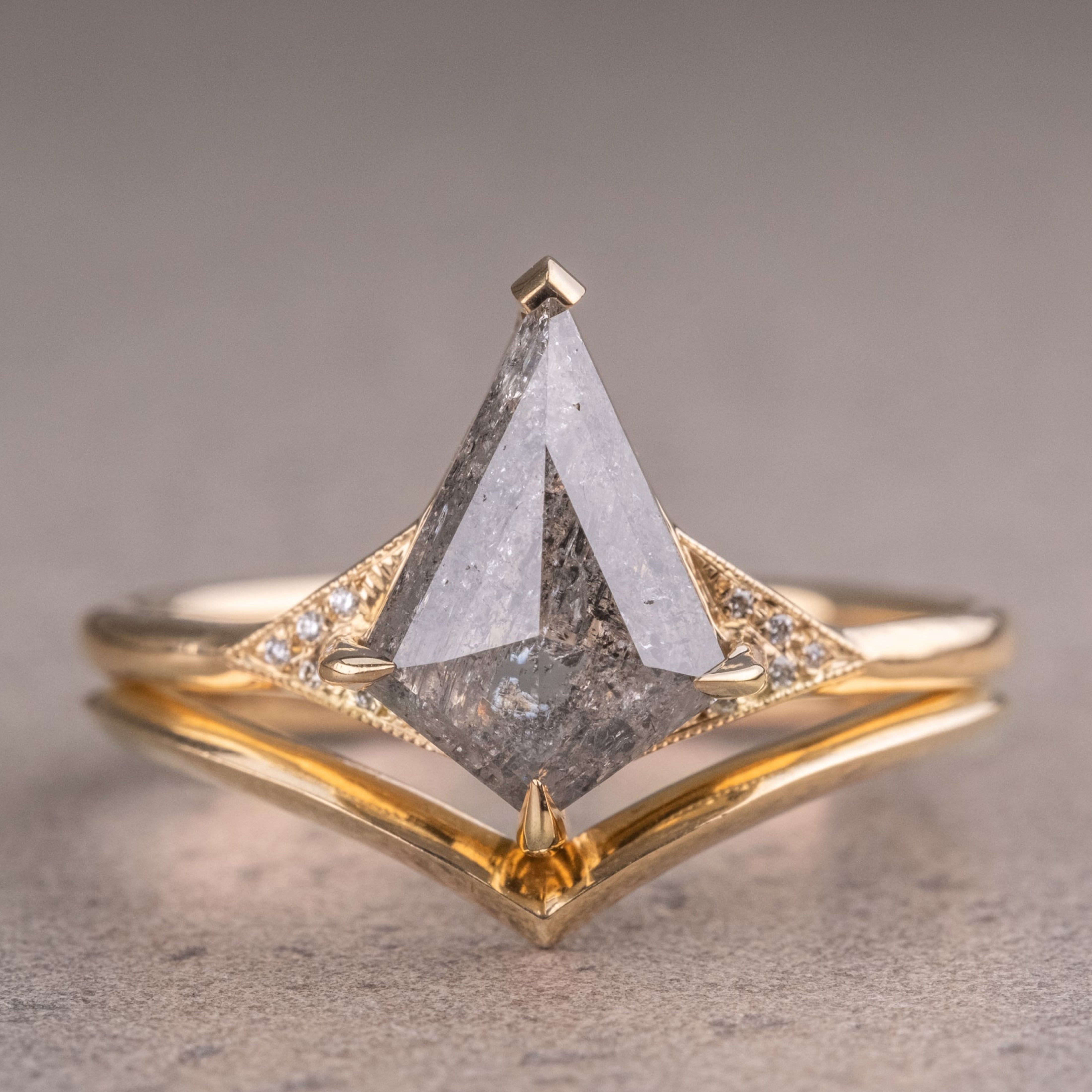 Natural Salt And Pepper 1.65CT Kite Diamond Art Deco Unique Engagement Ring | Handmade Ring | Anniversary Ring