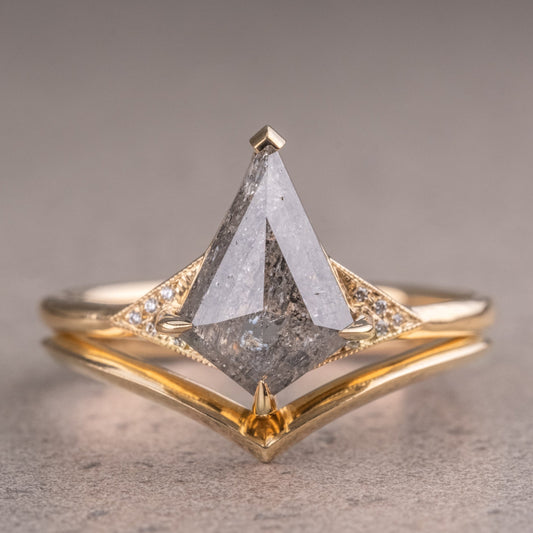 Natural Salt And Pepper 1.65CT Kite Diamond Art Deco Unique Engagement Ring | Handmade Ring | Anniversary Ring - IBIZ Jewel