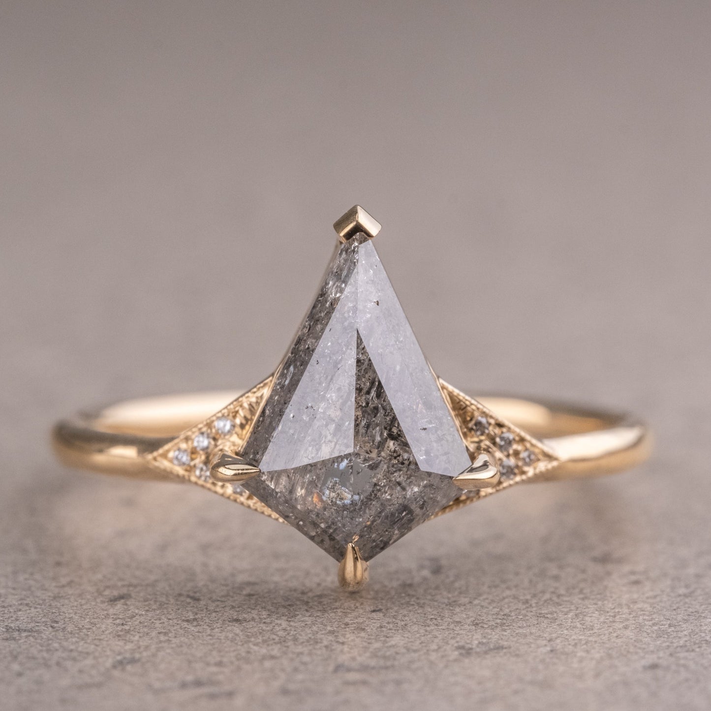 Natural Salt And Pepper 1.65CT Kite Diamond Art Deco Unique Engagement Ring | Handmade Ring | Anniversary Ring