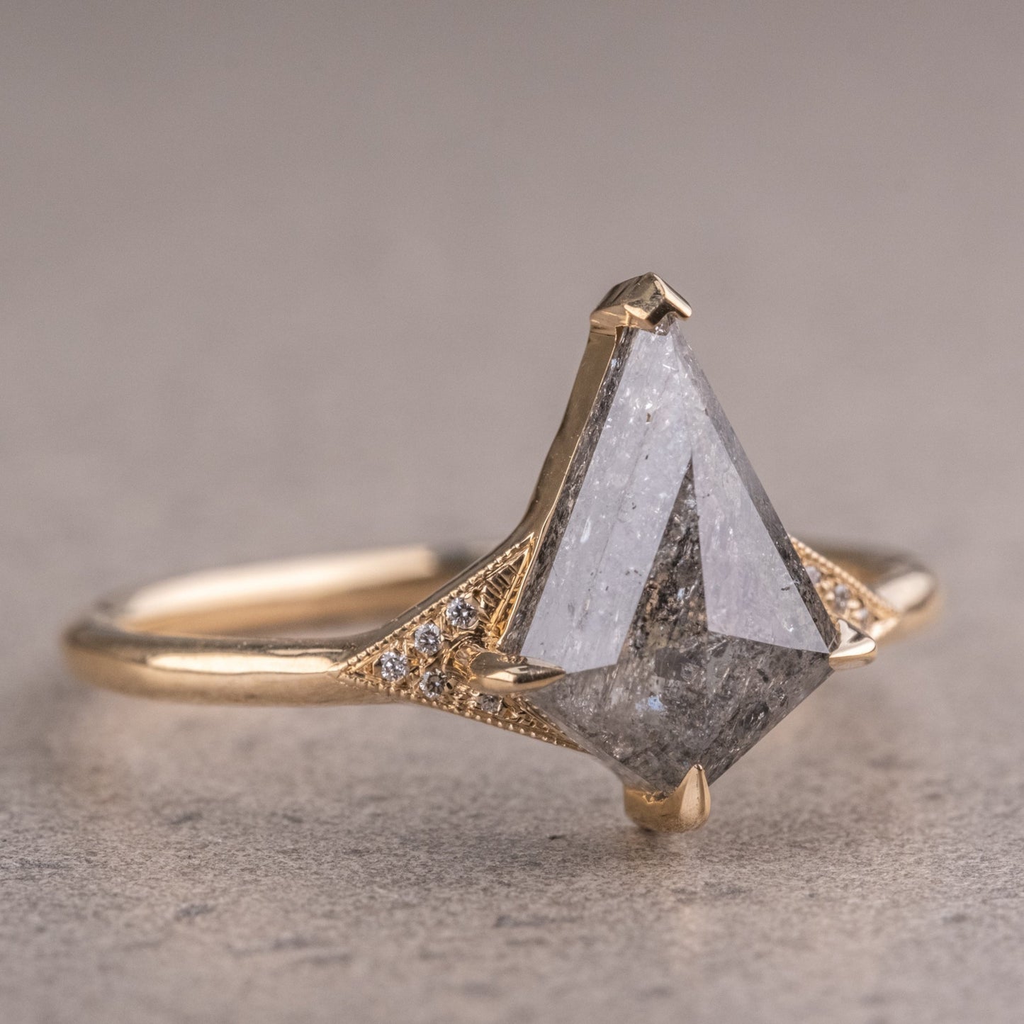 Natural Salt And Pepper 1.65CT Kite Diamond Art Deco Unique Engagement Ring | Handmade Ring | Anniversary Ring