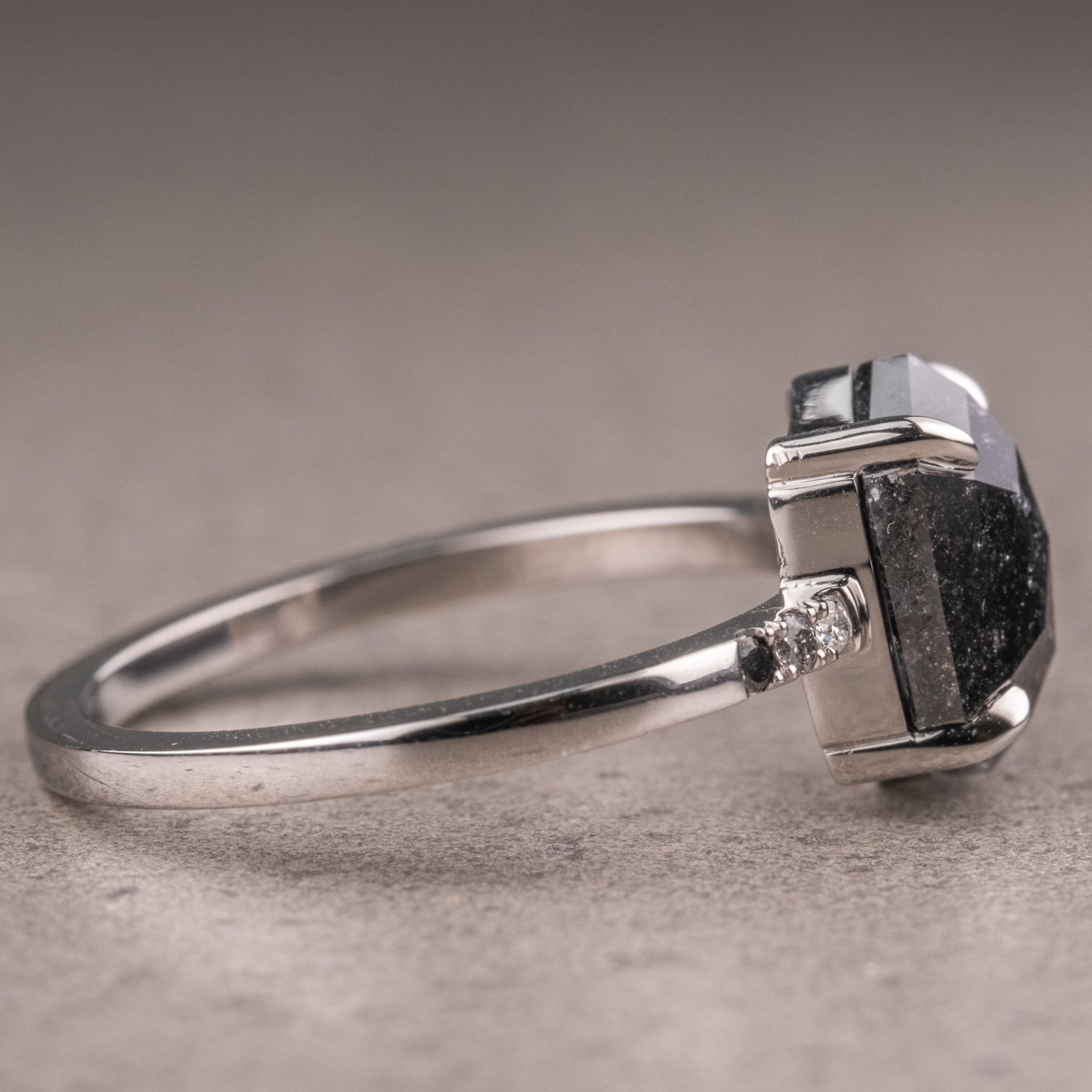 Natural Salt And Pepper 1.70CT Hexagon Diamond Art Deco Unique Engagement Ring | Handmade Ring | Anniversary Ring