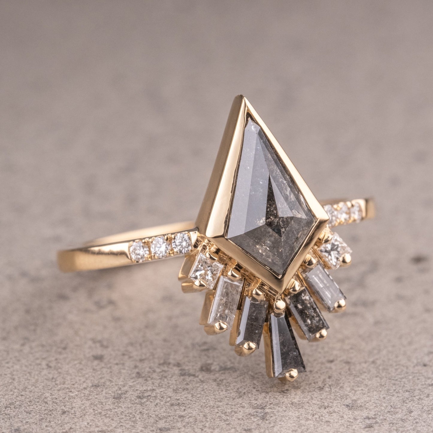 Natural Salt And Pepper 1.55CT Kite Diamond Art Deco Unique Engagement Ring | Handmade Ring | Anniversary Ring