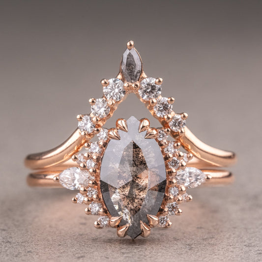 Natural Salt And Pepper 1.95CT Marquise Diamond Art Deco Unique Engagement Ring | Handmade Ring | Anniversary Ring - IBIZ Jewel