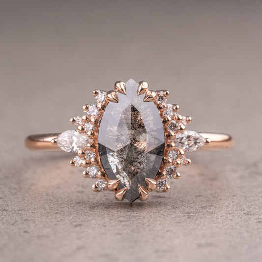 Natural Salt And Pepper 1.95CT Marquise Diamond Art Deco Unique Engagement Ring | Handmade Ring | Anniversary Ring